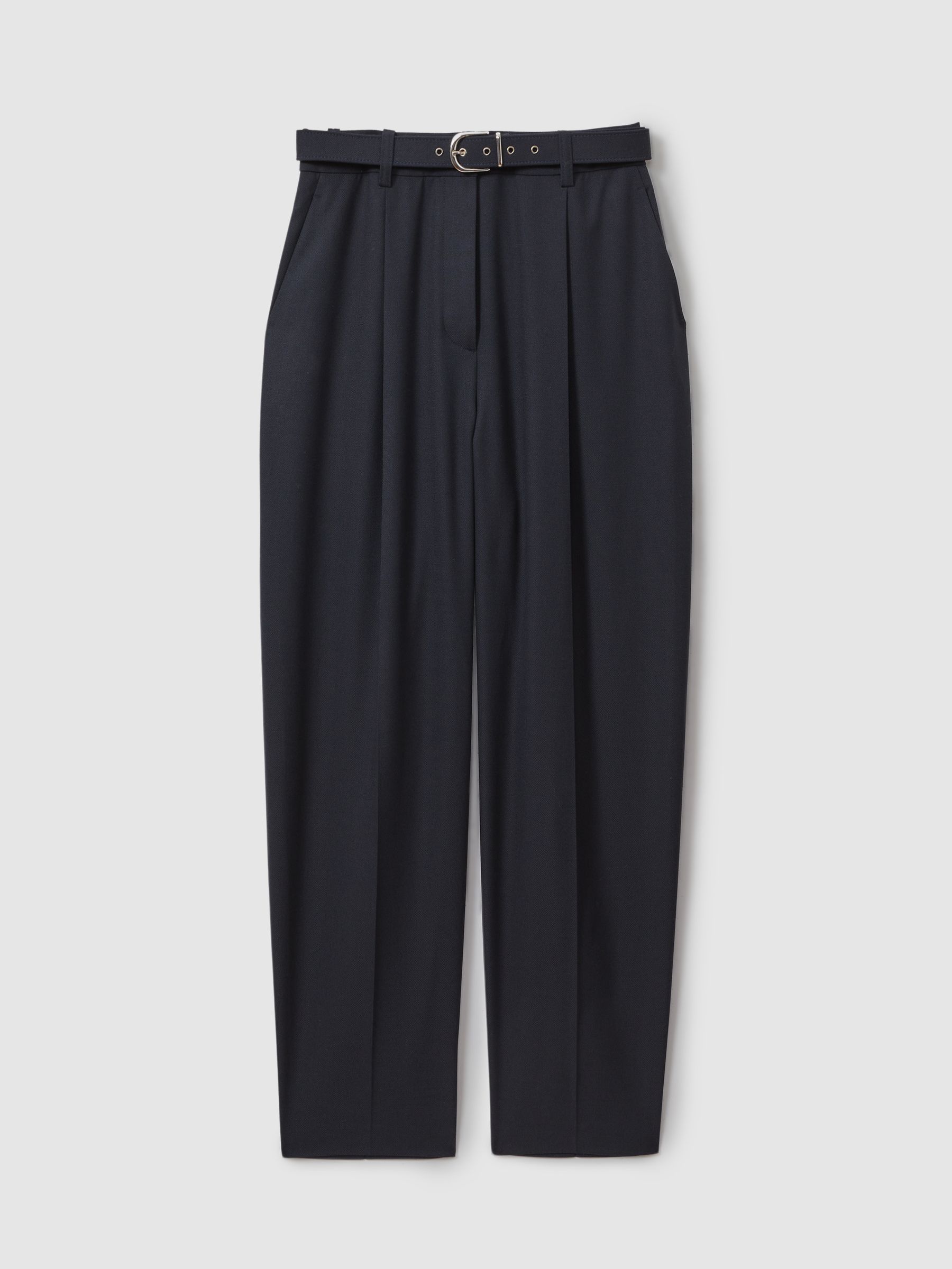 Tapered Belted Trousers in Navy