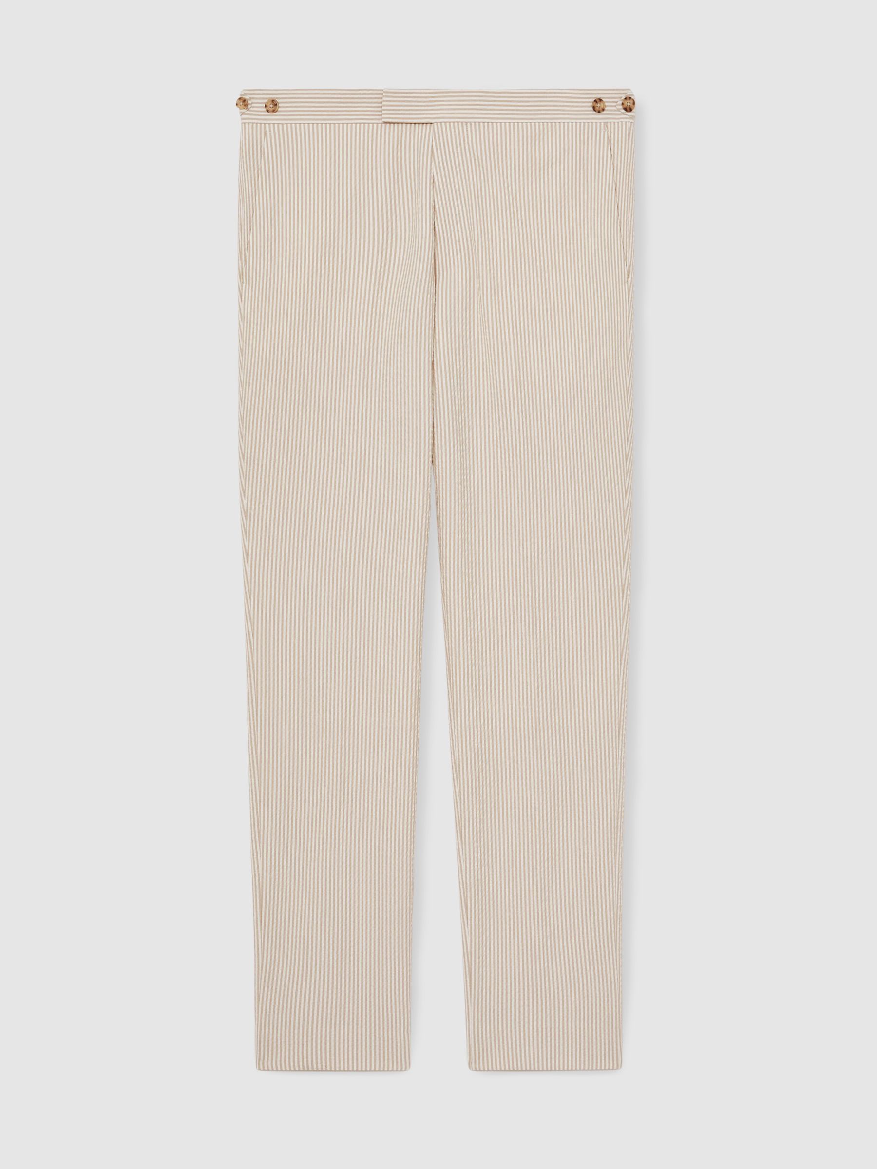 Seersucker Slim-Fit Suit Trousers in Oatmeal/White