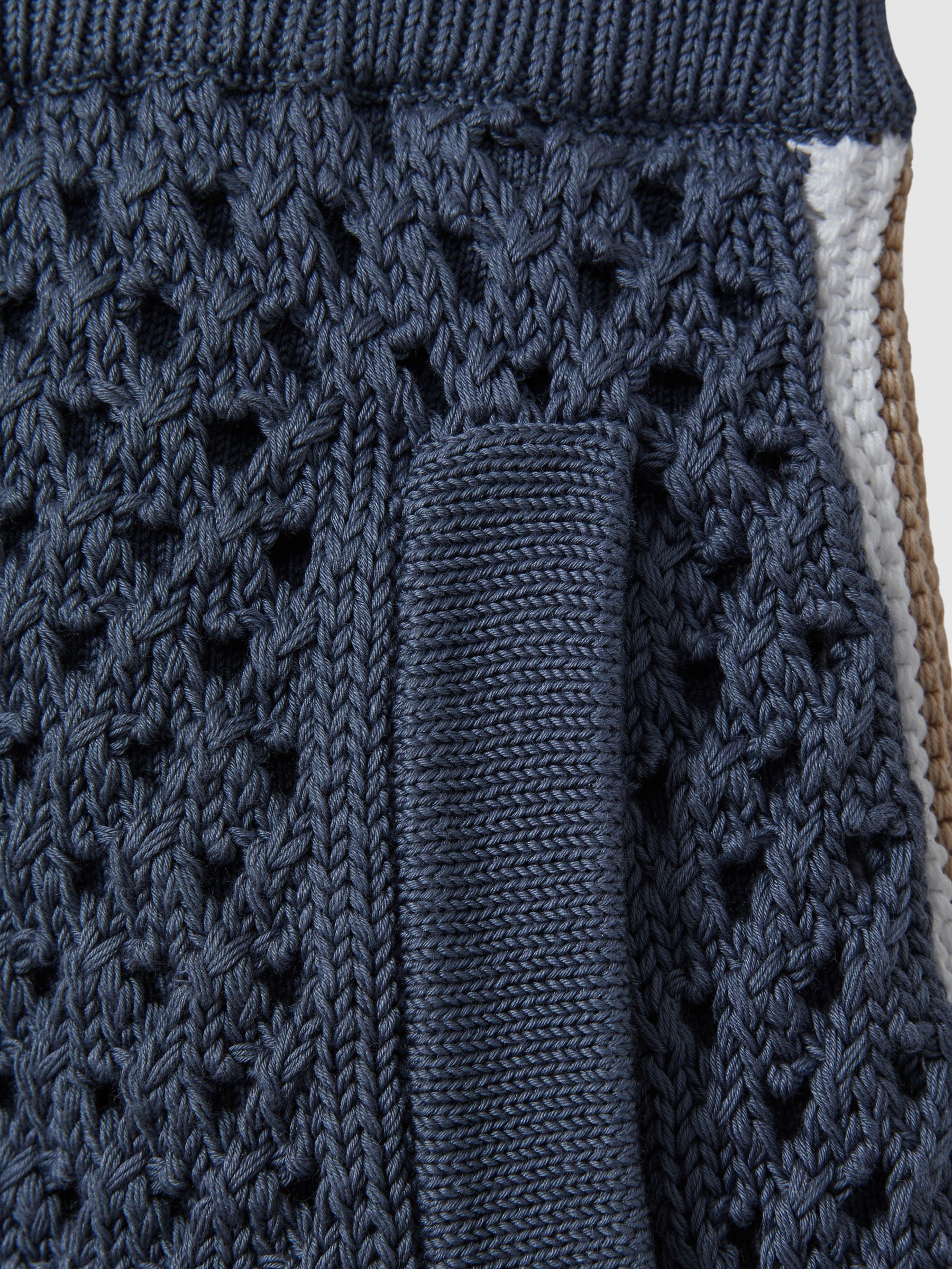 Cotton Blend Crochet Drawstring Shorts in Airforce Blue