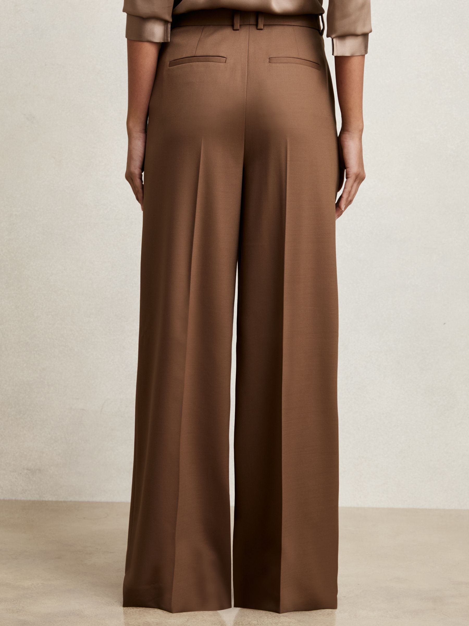Wool-Blend Wide-Leg Suit Trousers in Tan