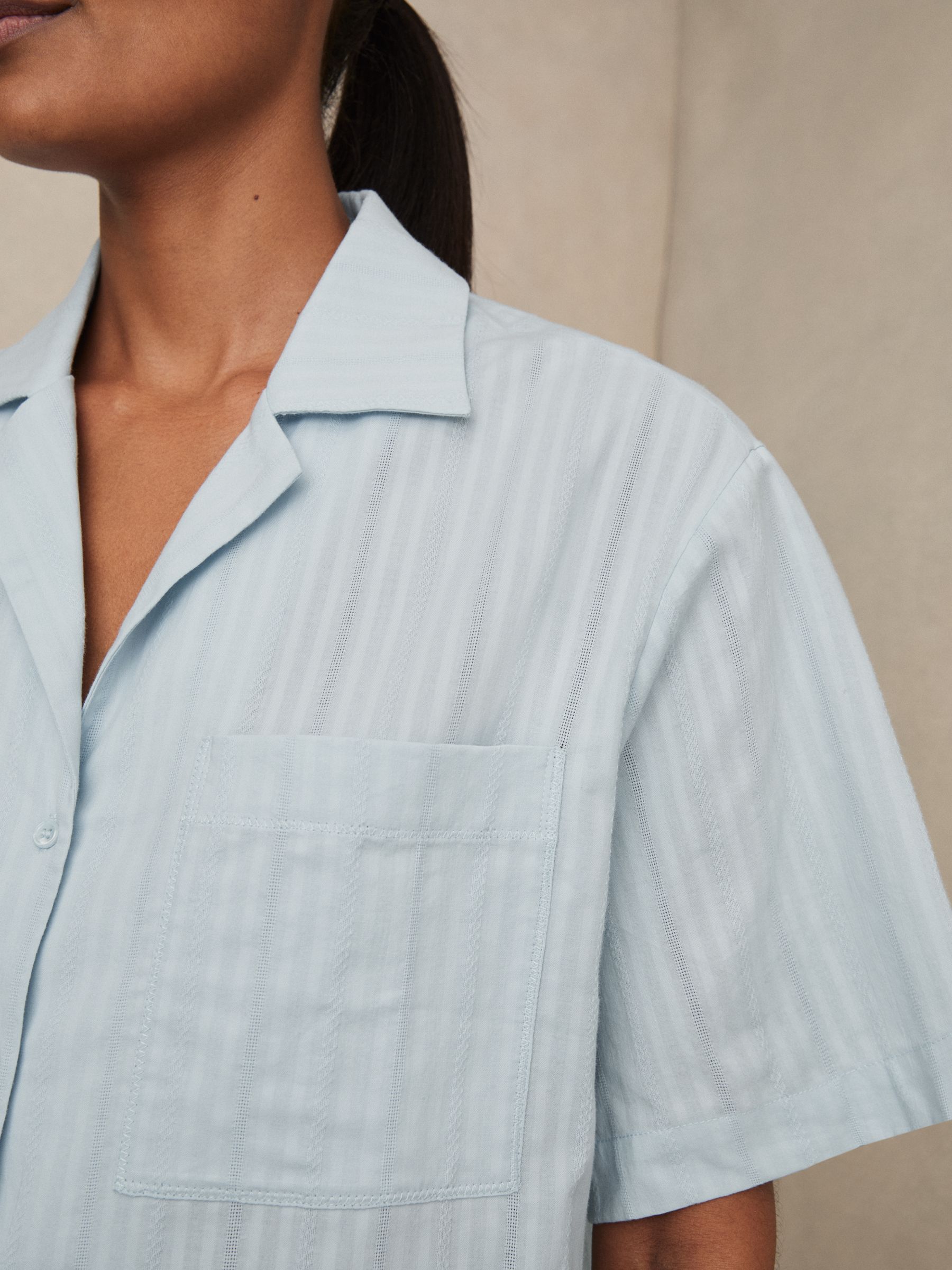 Cotton Pointelle Shirt and Shorts Set in Blue