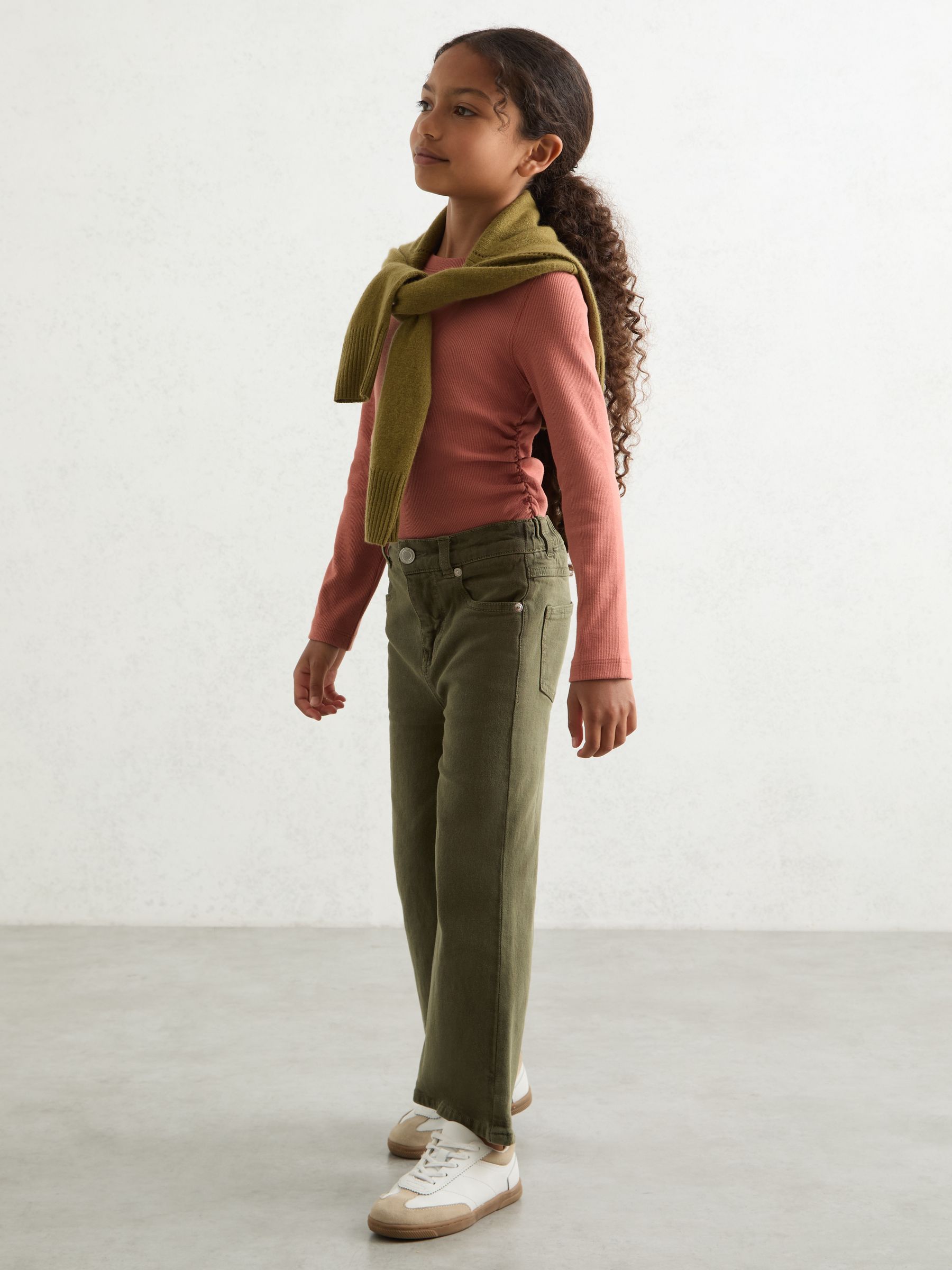 4-9 yrs Cotton Ruched Long-Sleeve T-Shirt with Stretch in Rose