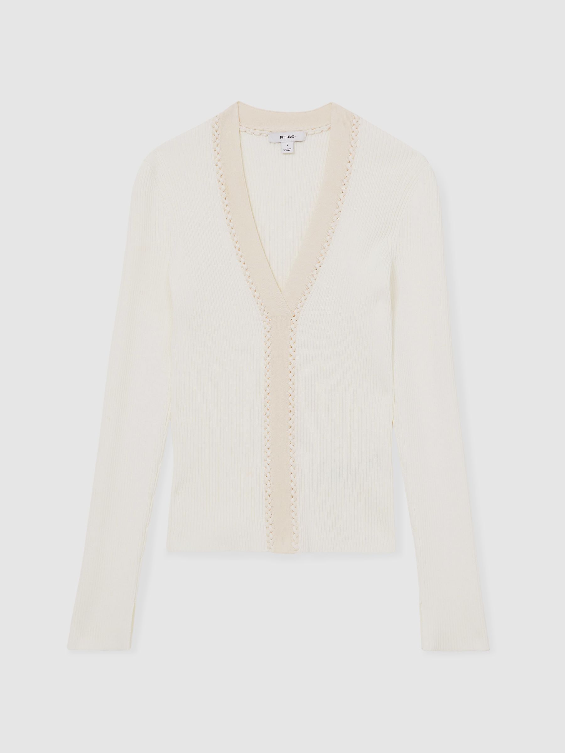 Craft-Stitch Rib-Knit Top in Ivory