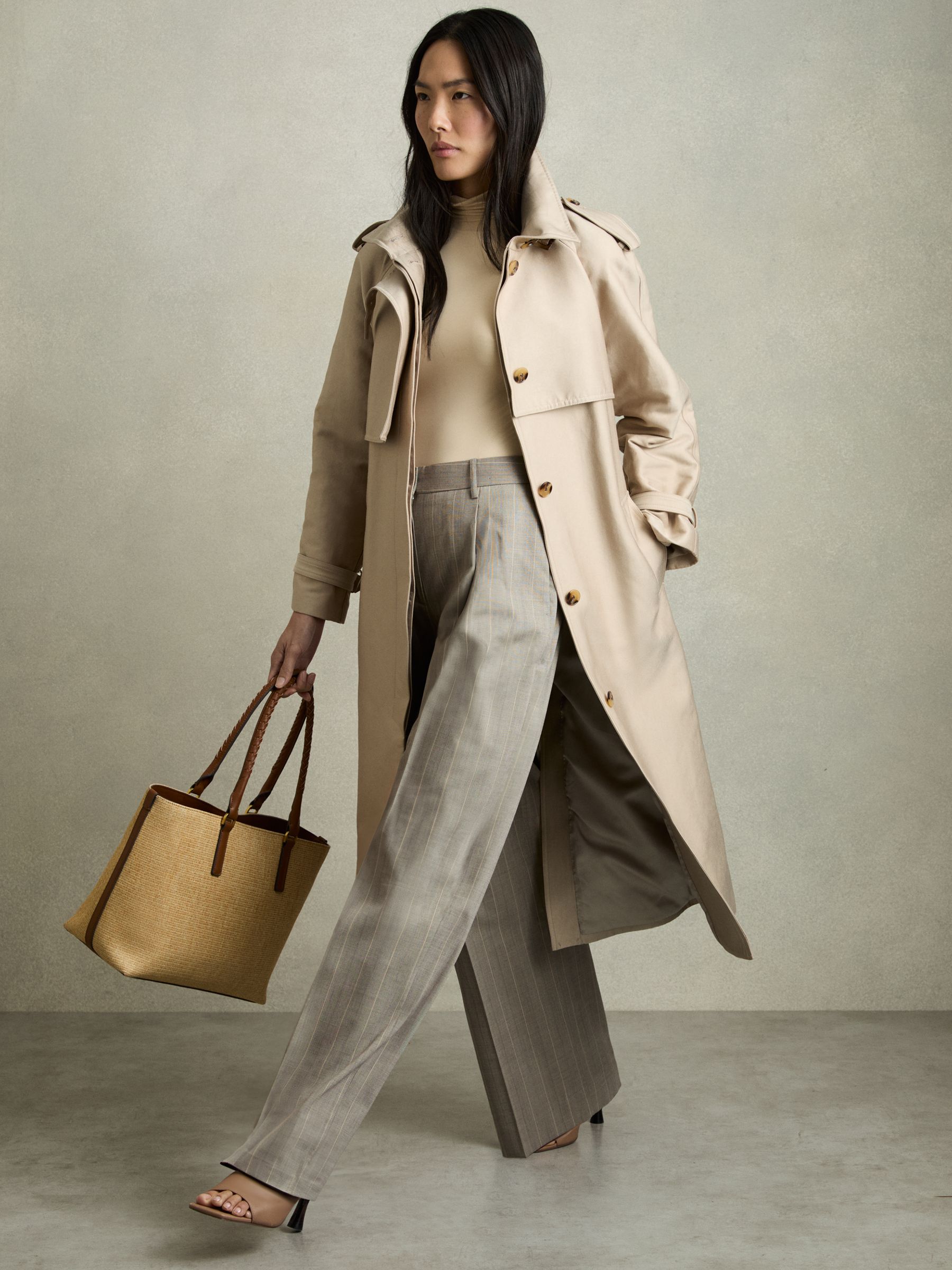 Wool-Blend Wide-Leg Pinstripe Trousers in Grey