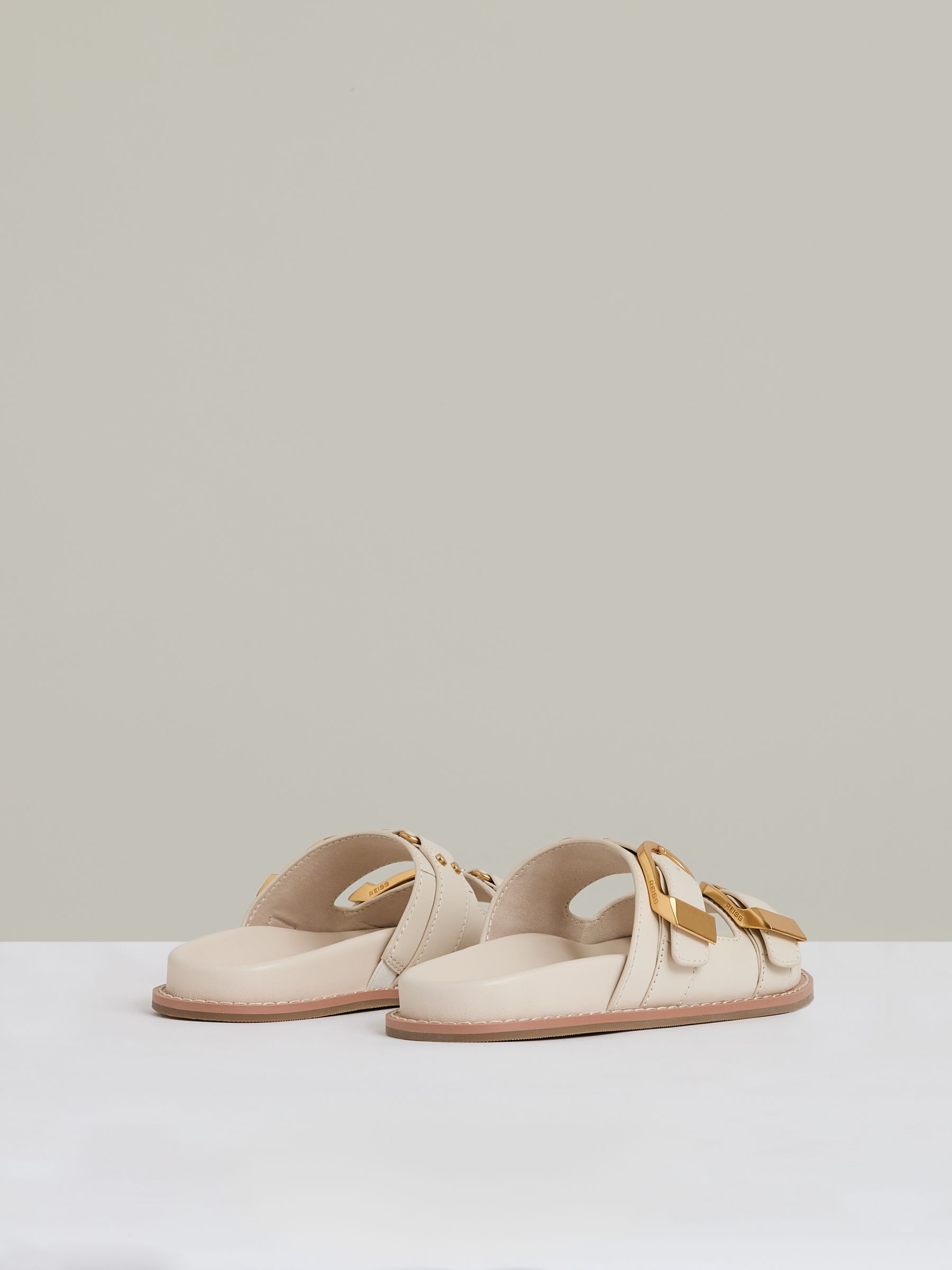 Leather Buckled Slip-On Sandals in Off White