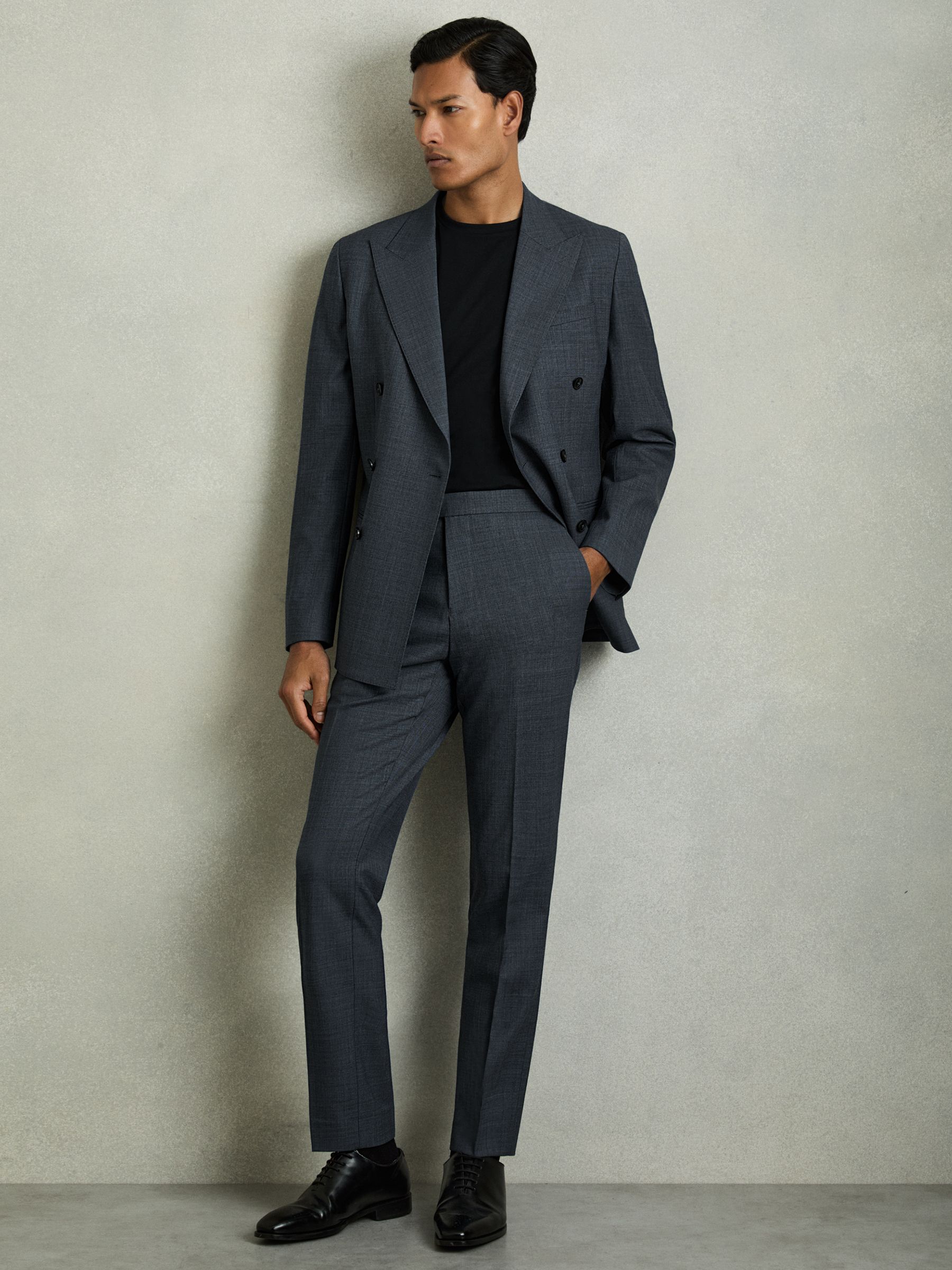 Slim-Fit Sharkskin Suit Trousers Wool-Blend in Airforce Blue