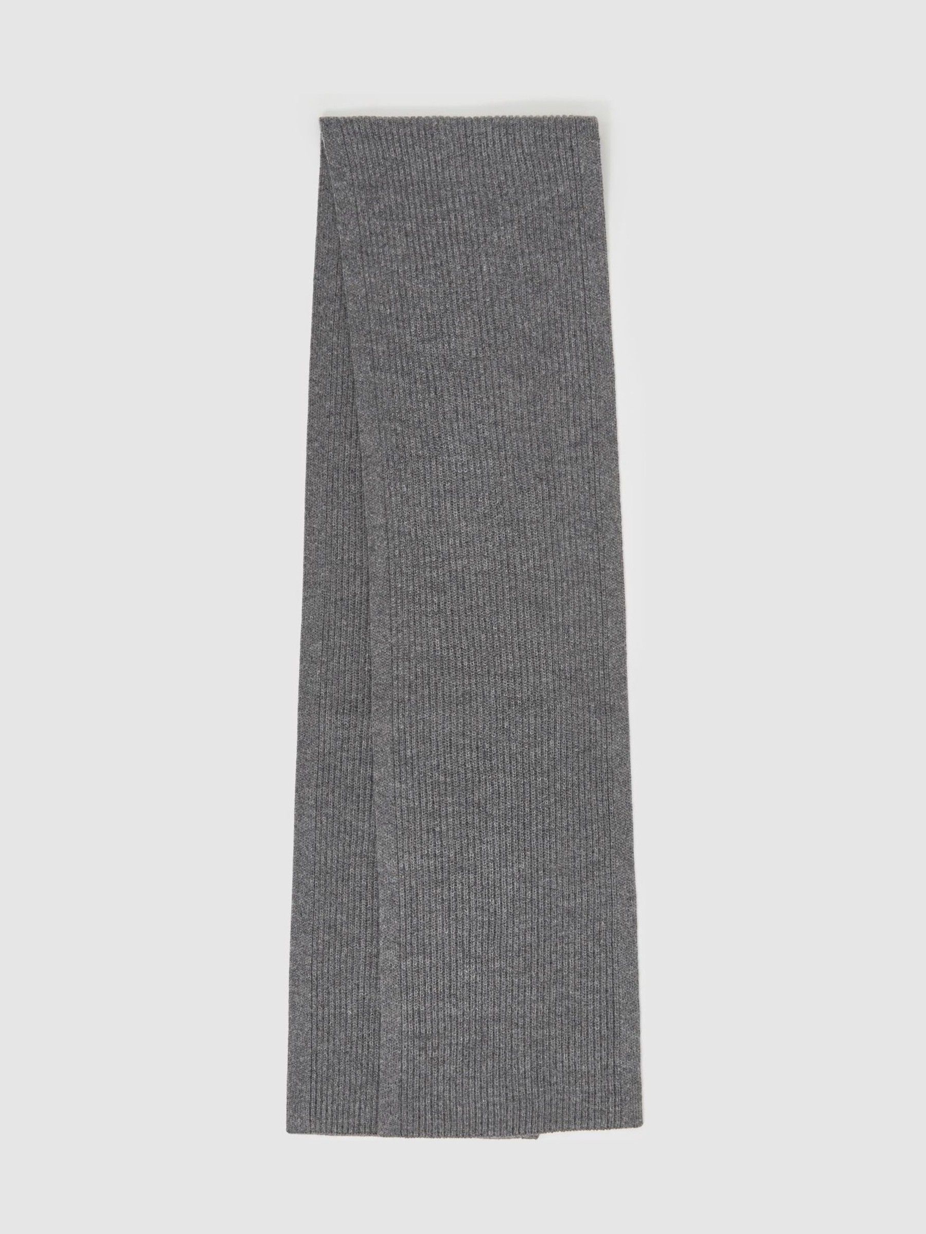 Ribbed Merino Scarf in Mid Grey Melange