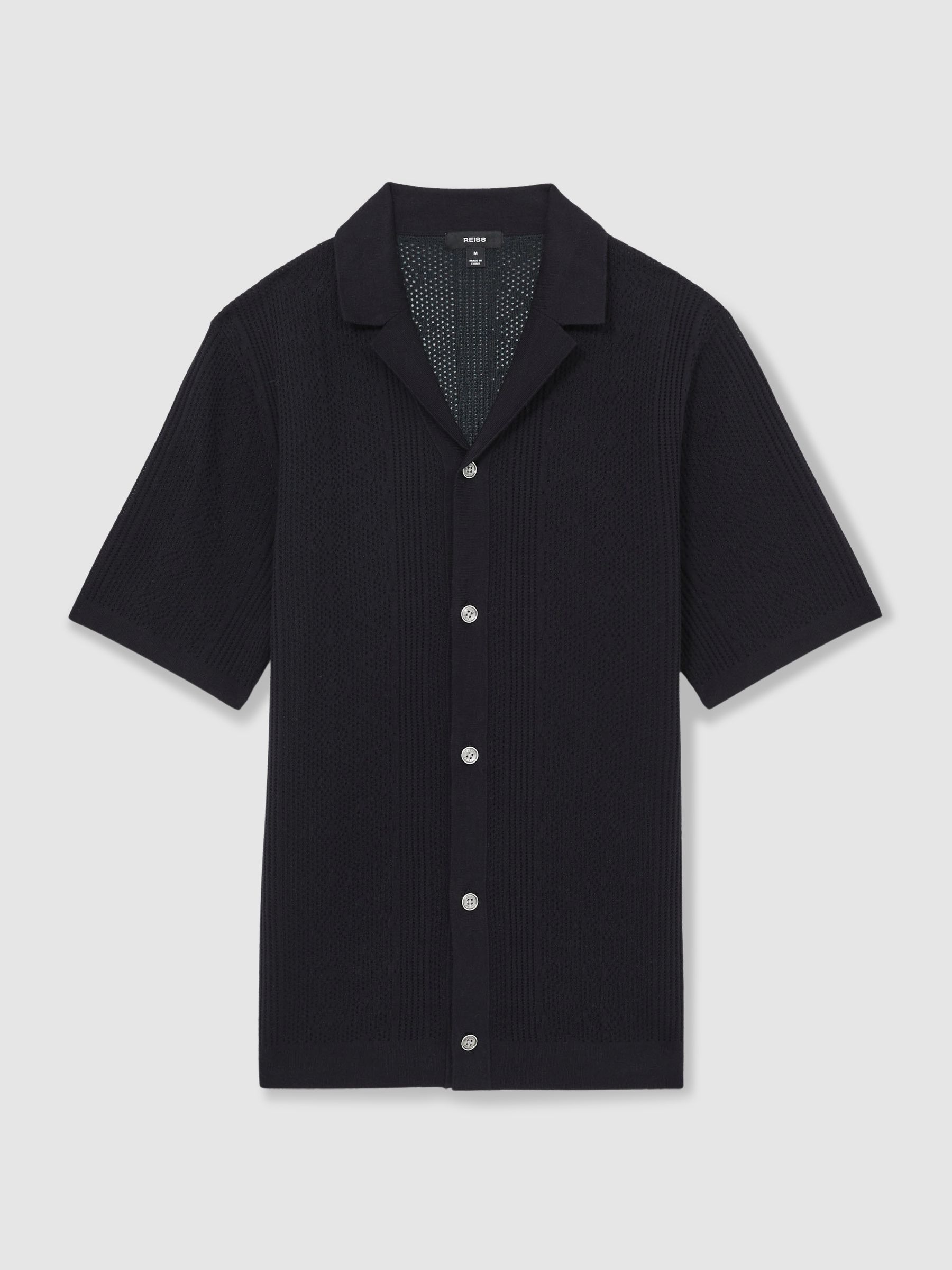 Textured-Knit Short-Sleeve Shirt in Navy