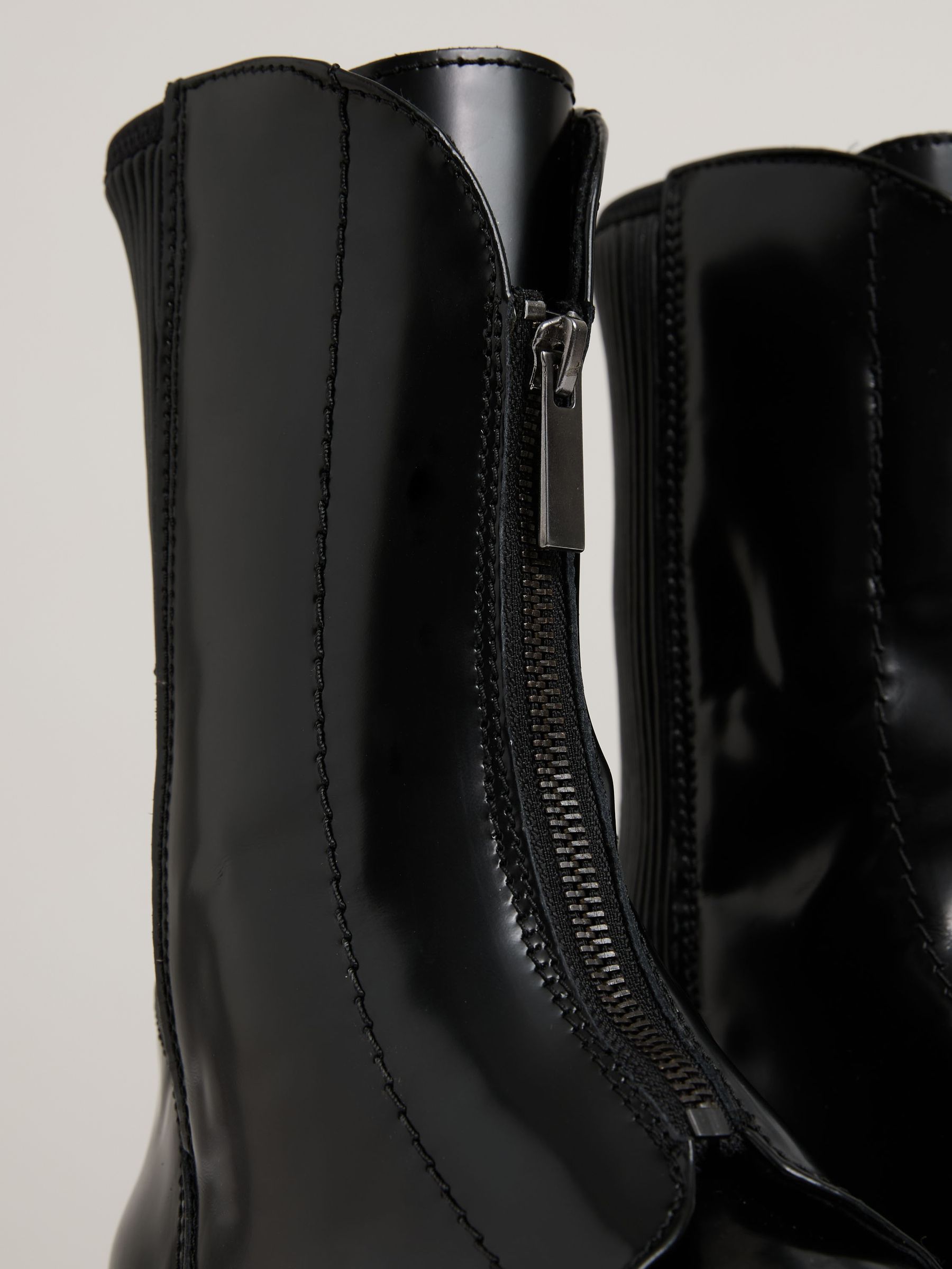 Leather Zip-Front Ankle Boots in Black