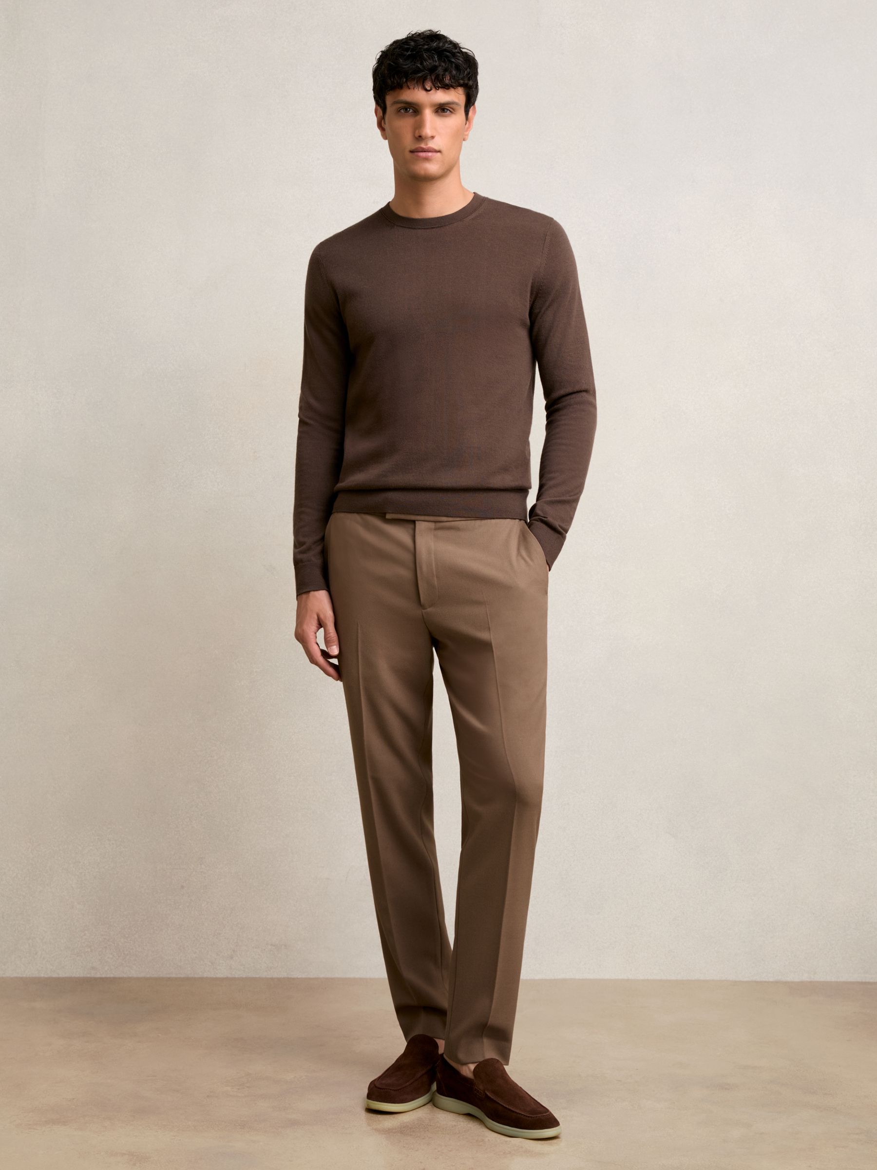 Stretch Slim Fit Drawstring Trousers in Camel