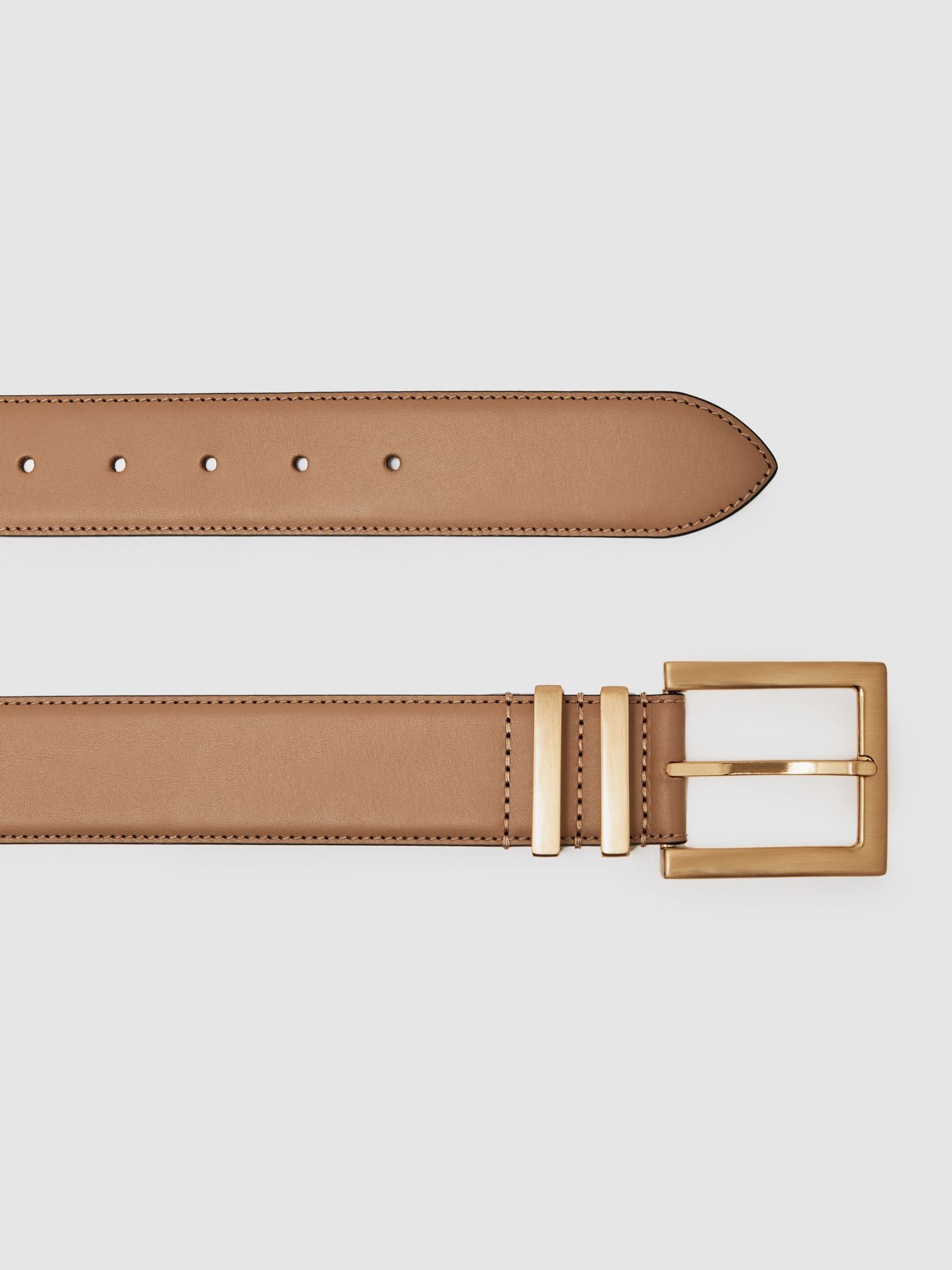 Leather Square Buckle Belt in Camel/Taupe