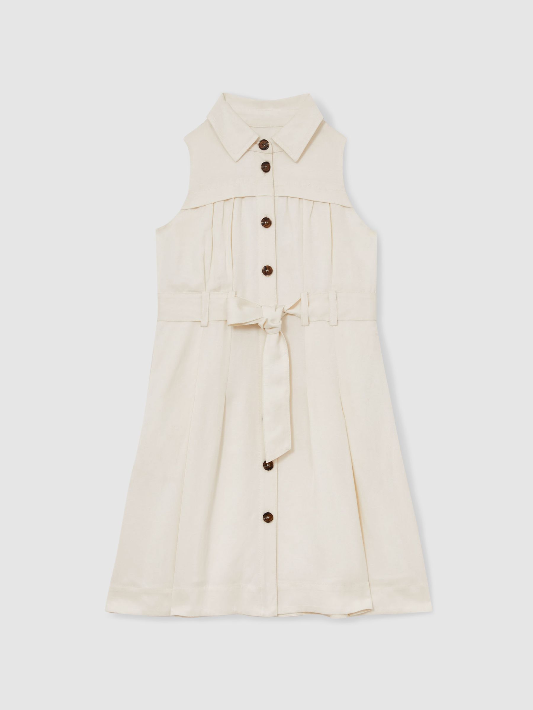 9-13 yrs Tie-Waist Collared Dress in Ivory