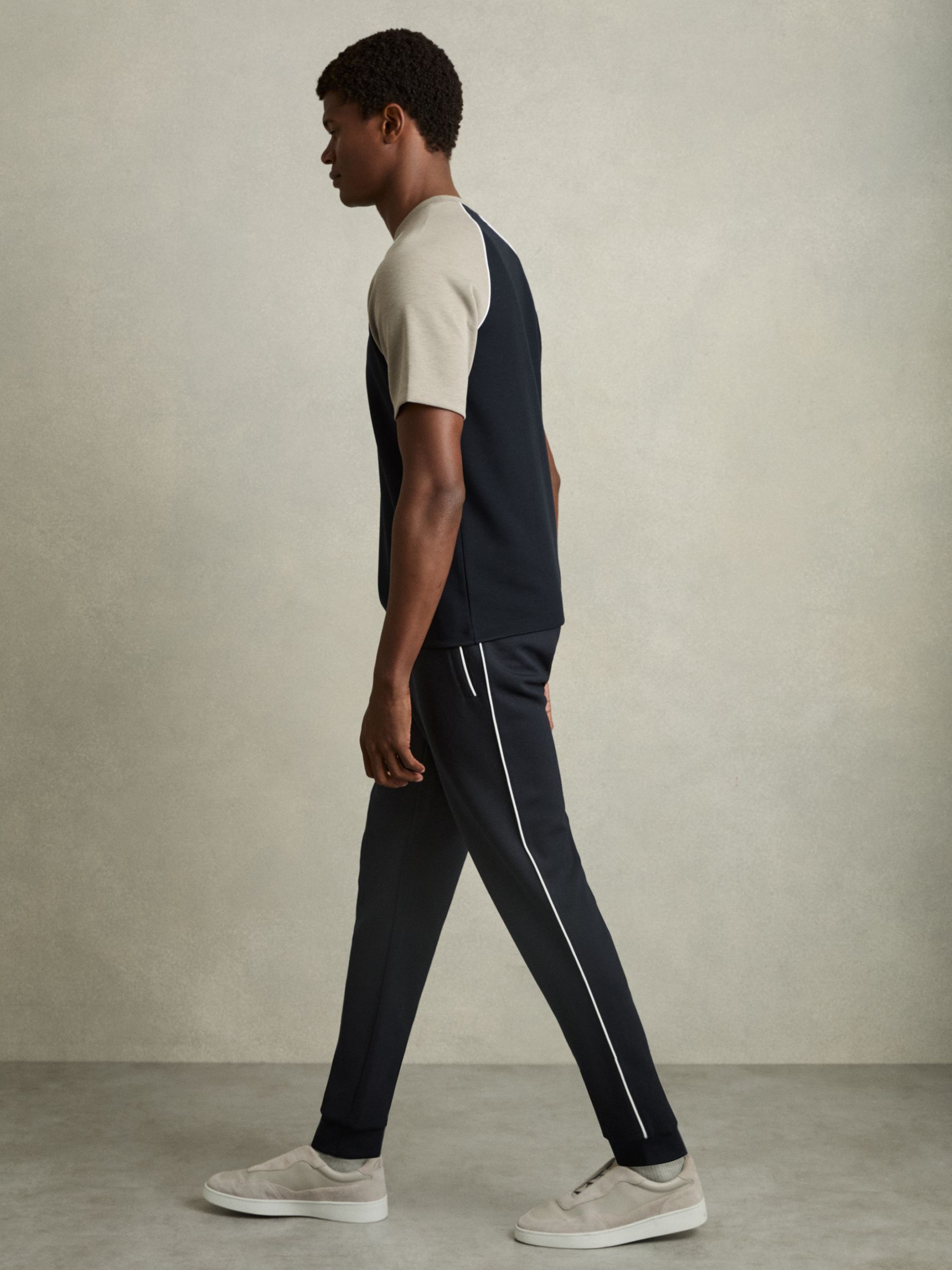 Interlock Piped Drawstring Joggers in Navy