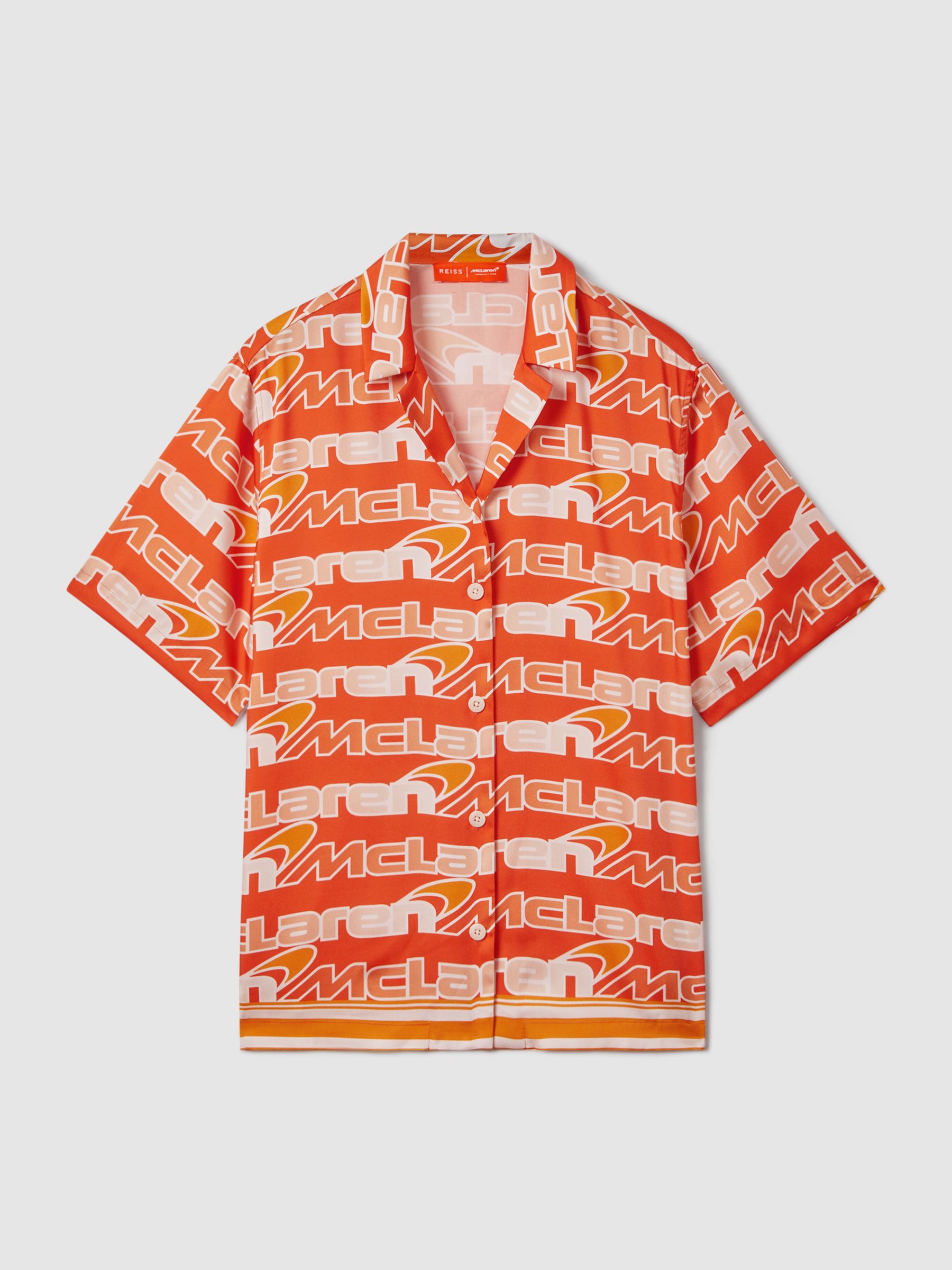 McLaren F1 Printed Cuban Collar Shirt in Papaya Multi