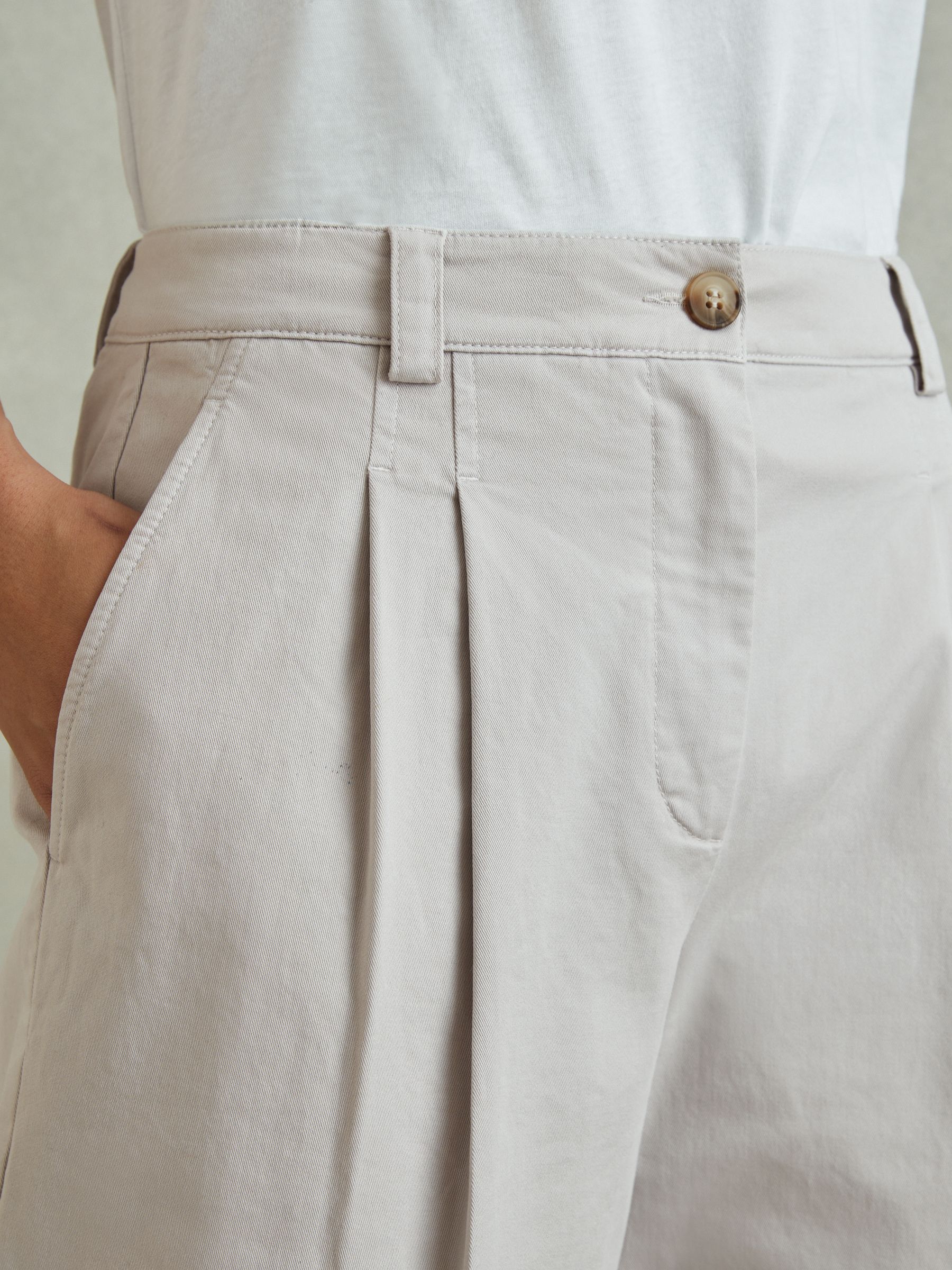 Cotton Blend Wide Leg Trousers in Grey