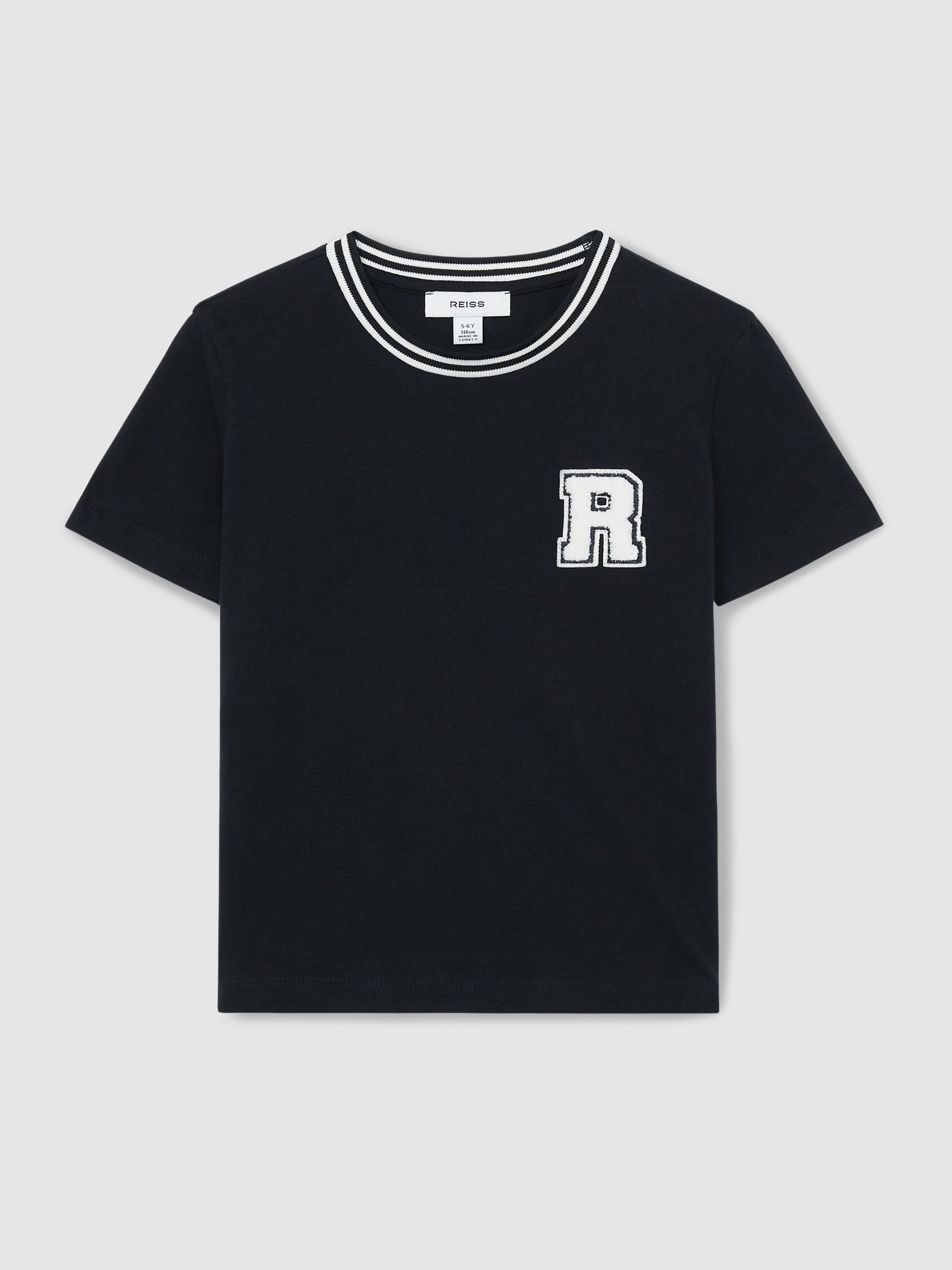 13-14 yrs Cotton Letter Patch T-Shirt in Navy