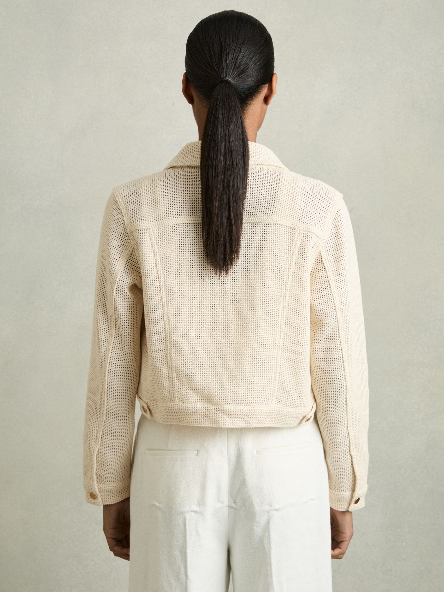 Cotton-Blend Textured Trucker Jacket in Neutral