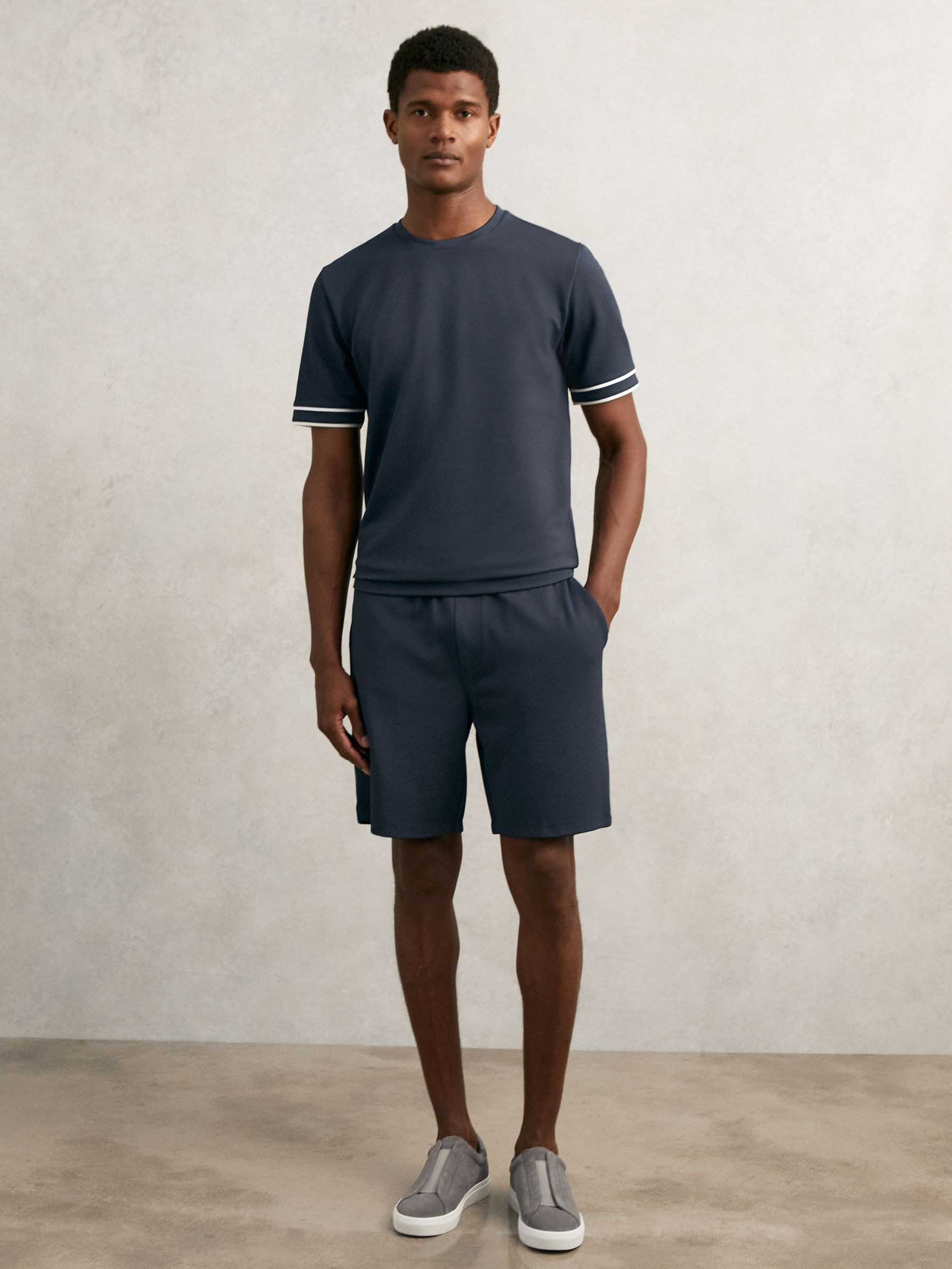 Textured Crew-Neck Tipped T-Shirt in Airforce Blue