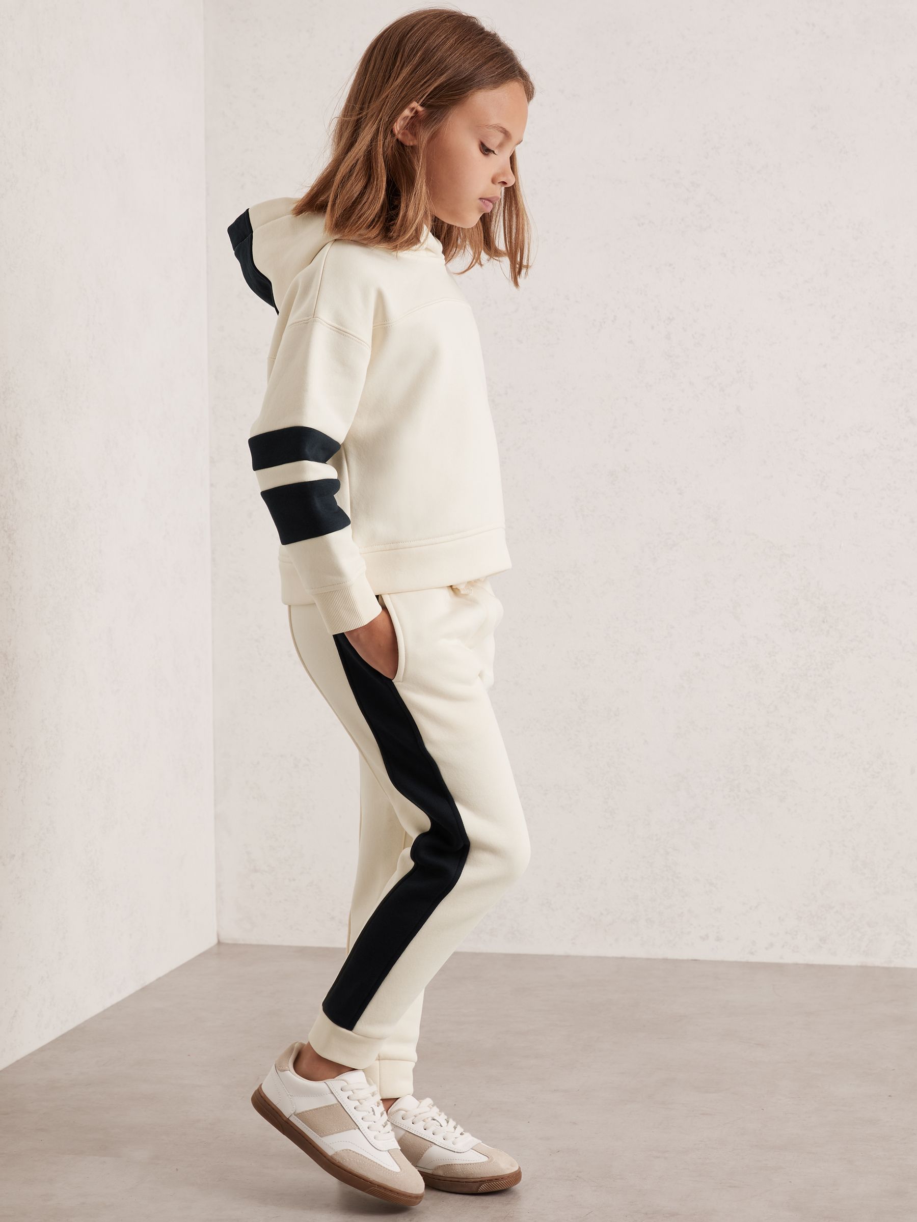 13-14 yrs Cotton-Blend Joggers and Hoodie Set in Ecru