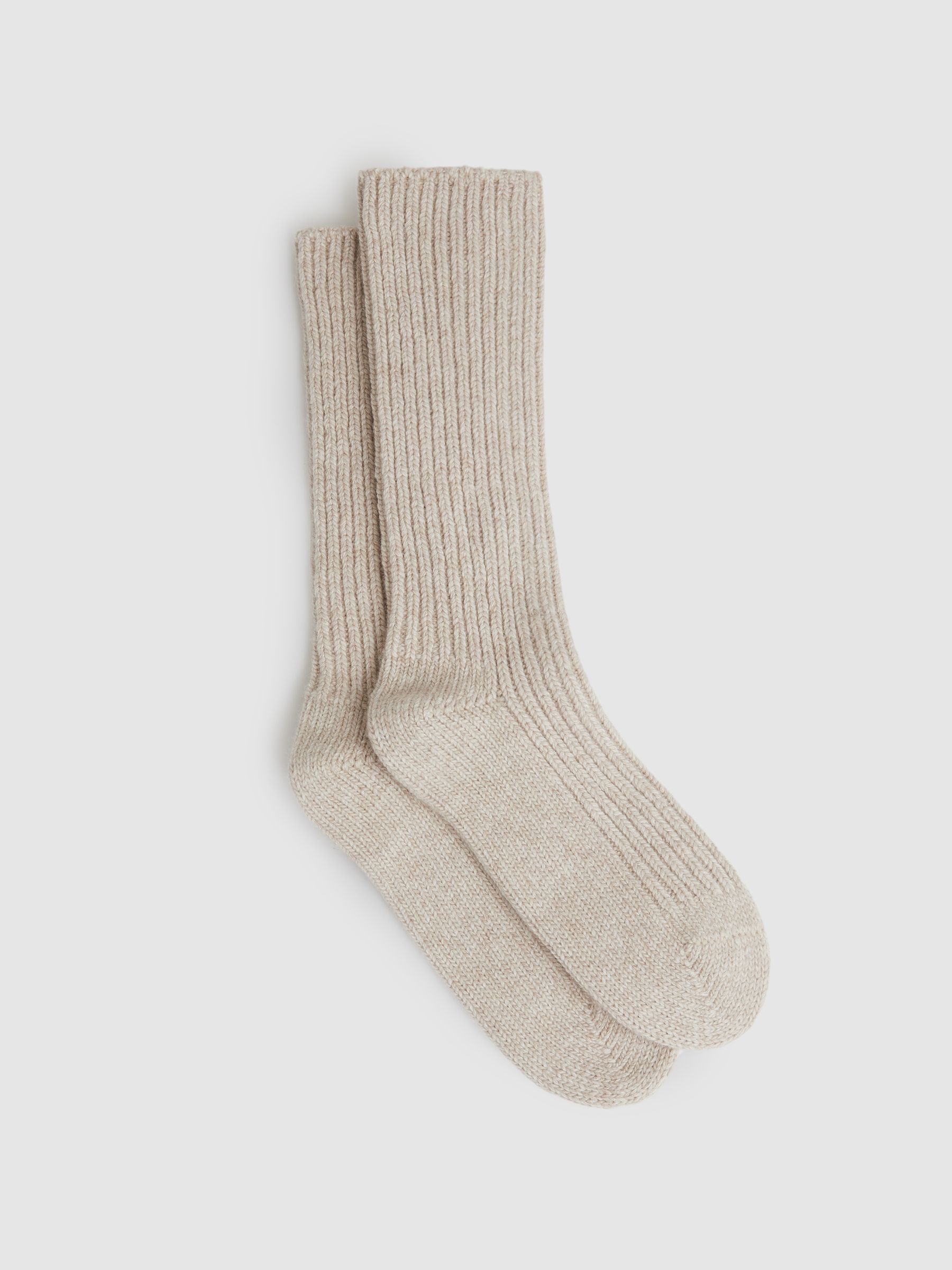 Rib-Knit Socks With Cashmere in Oatmeal