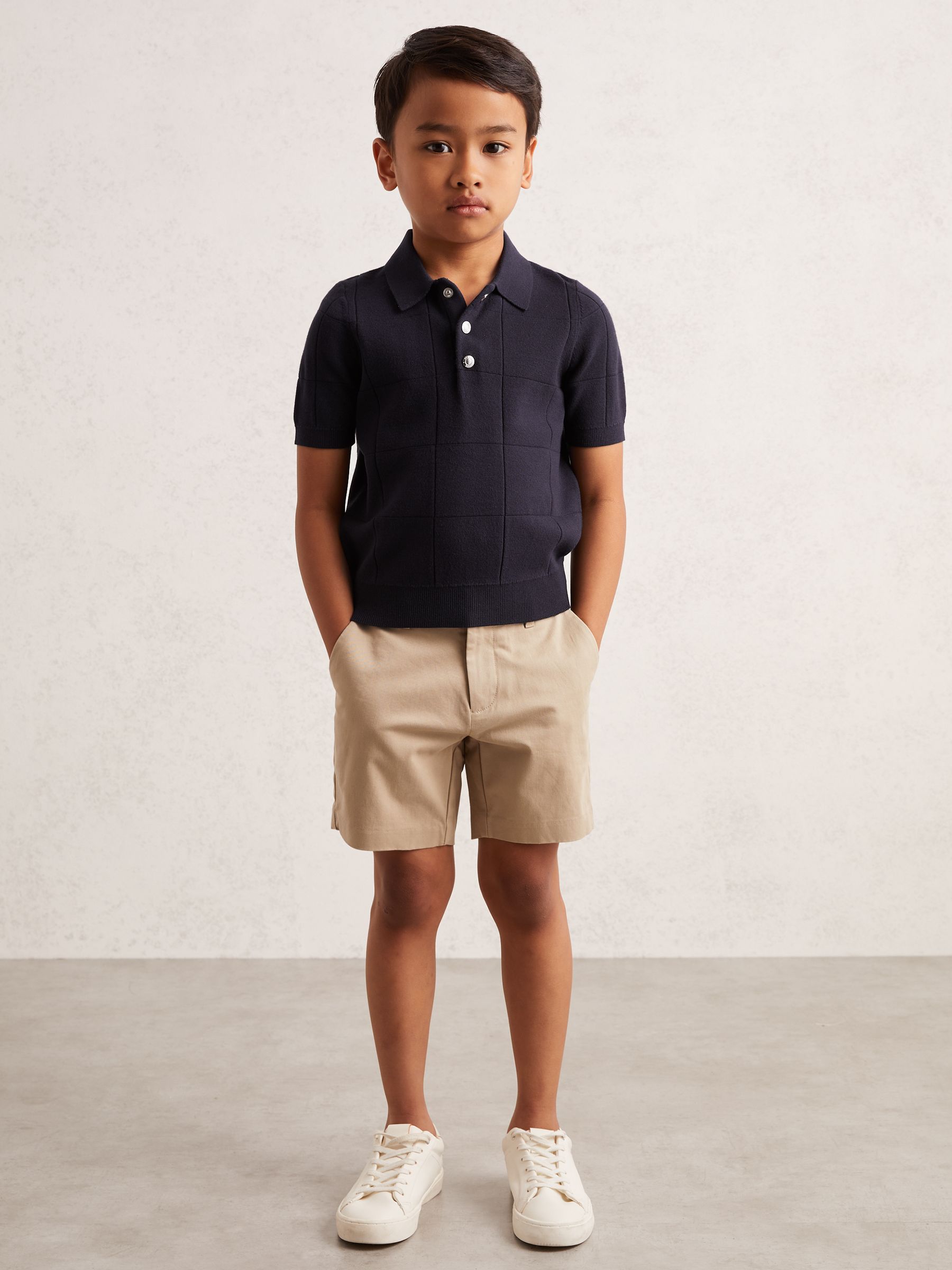 13-14 yrs Stitch-Detail Press-Stud Polo Shirt in Navy Blue