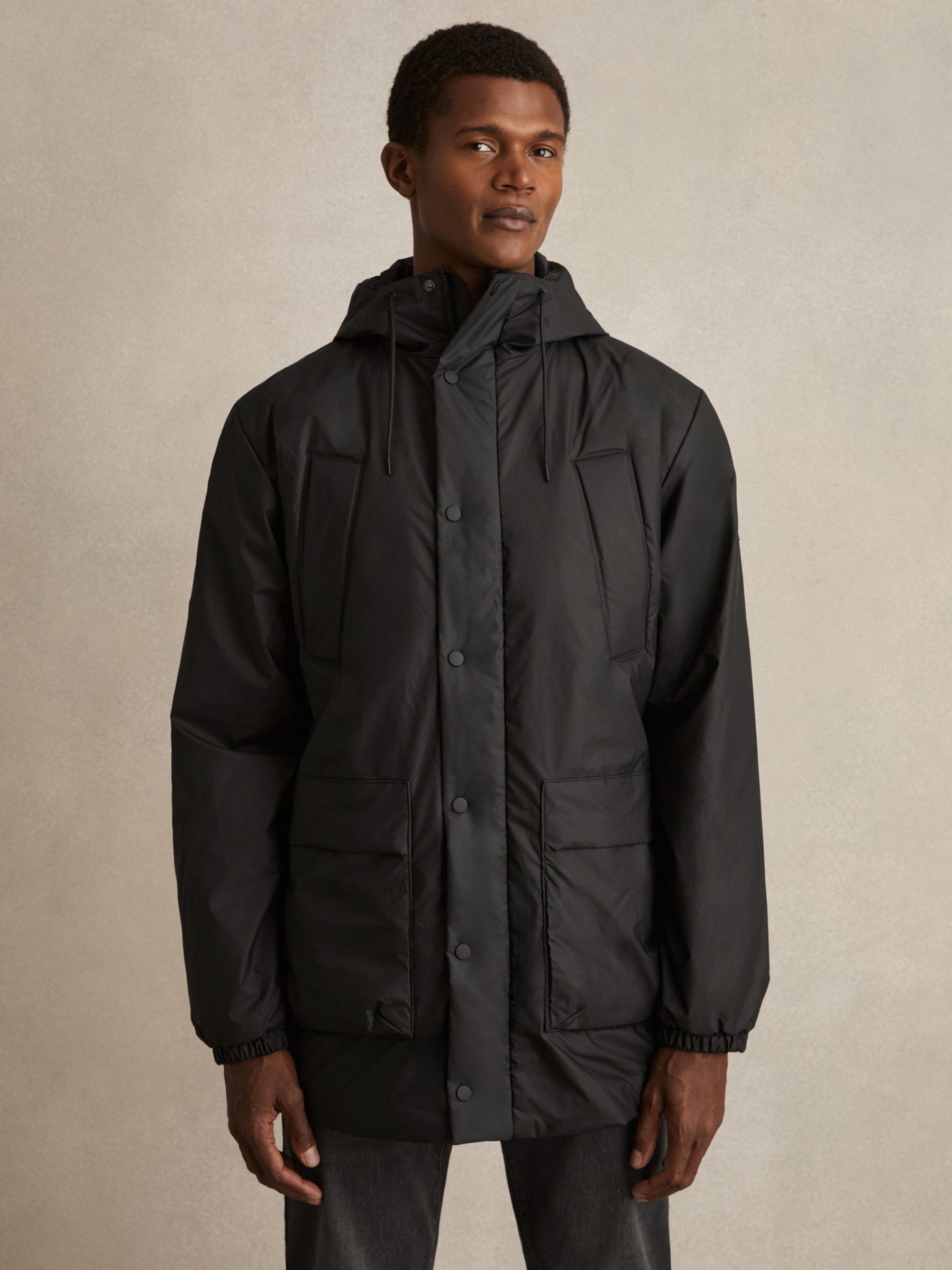 Rains Long Insulated Cargo Jacket in Black