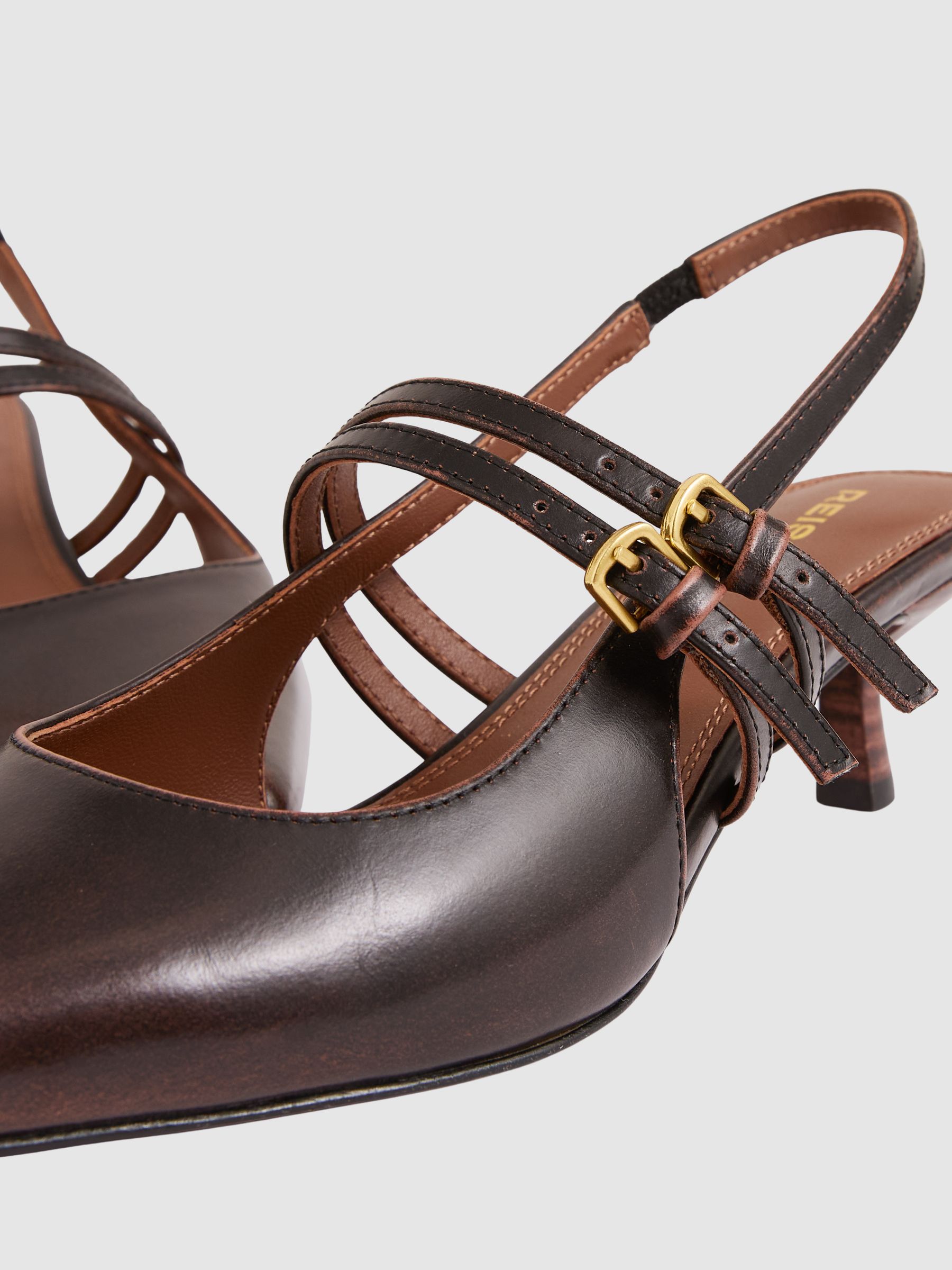 Leather Slingback Buckle Court Shoes in Chocolate