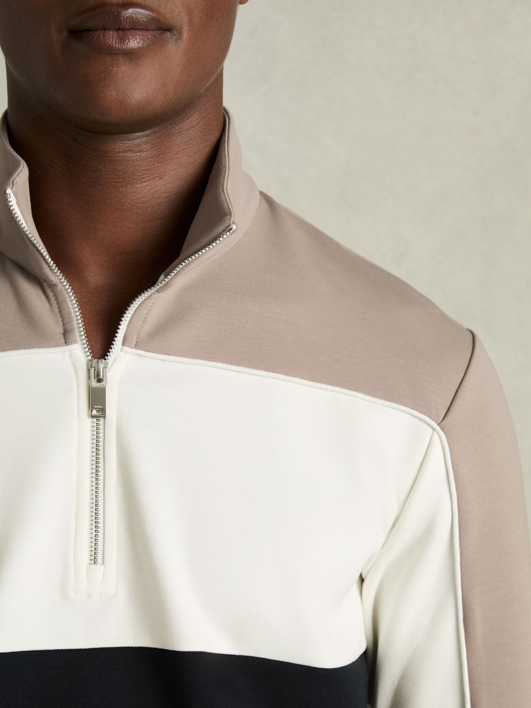 Interlock Colour-Block Half-Zip Sweatshirt in Navy/Taupe