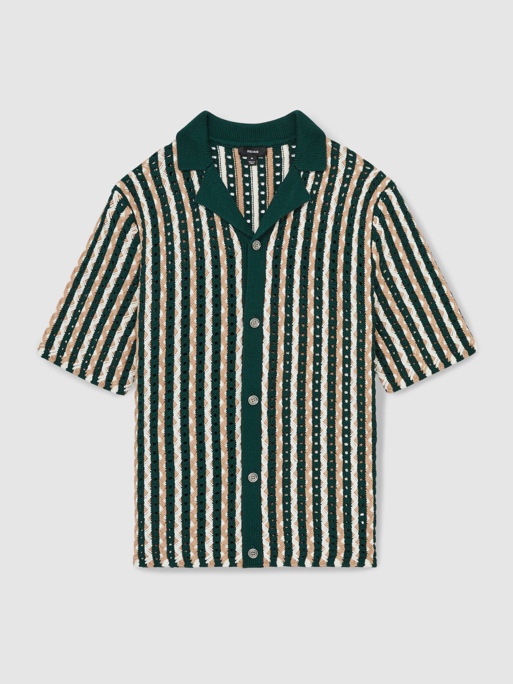 Textured-Knit Cuban-Collar Shirt in Green