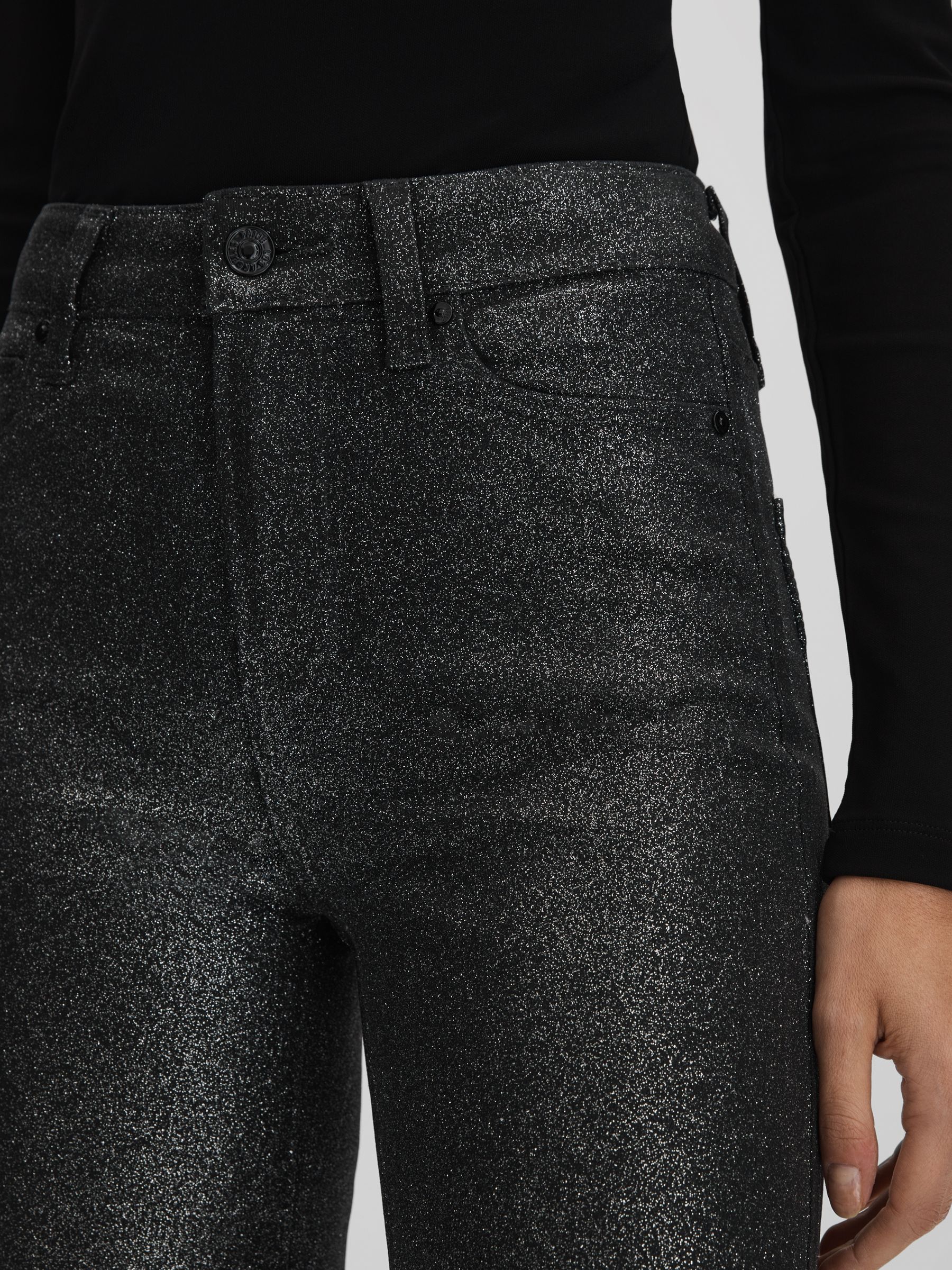 Paige High Rise Sparkly Trousers in Black/Silver