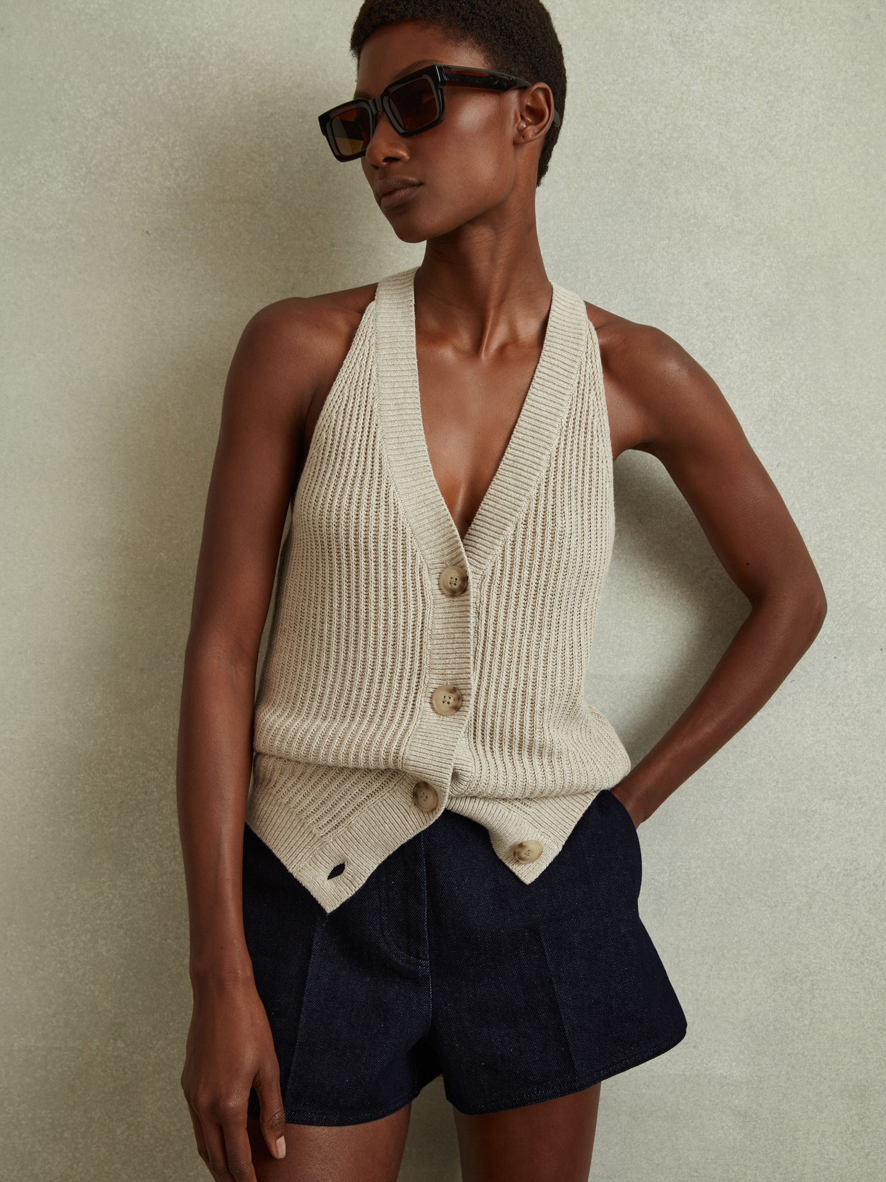 High-Rise Denim Suit Shorts in Dark Blue