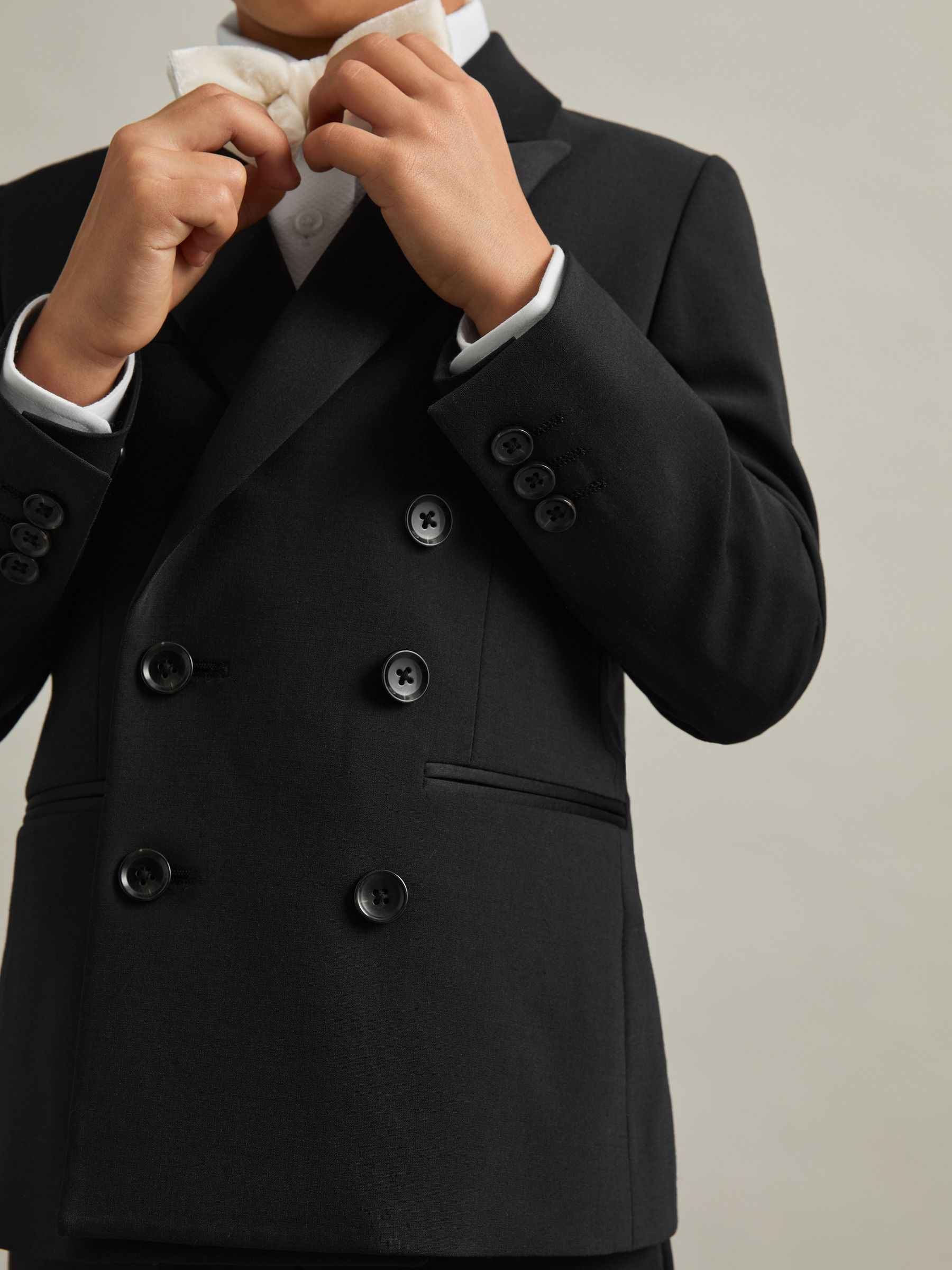 9-13 yrs Wool-Blend Double-Breasted Tuxedo Jacket in Black