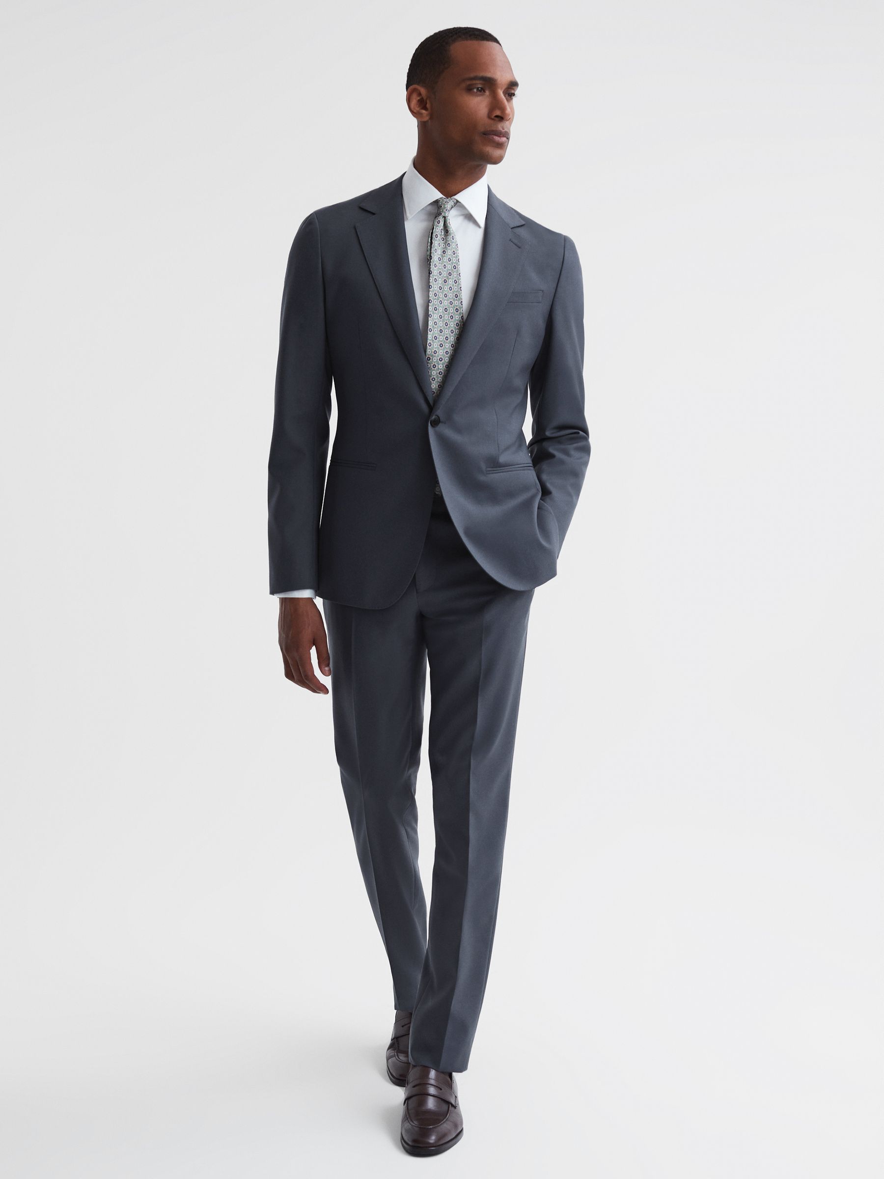 Fine Airforce Blue Modern Fit Single Breasted Wool Blazer