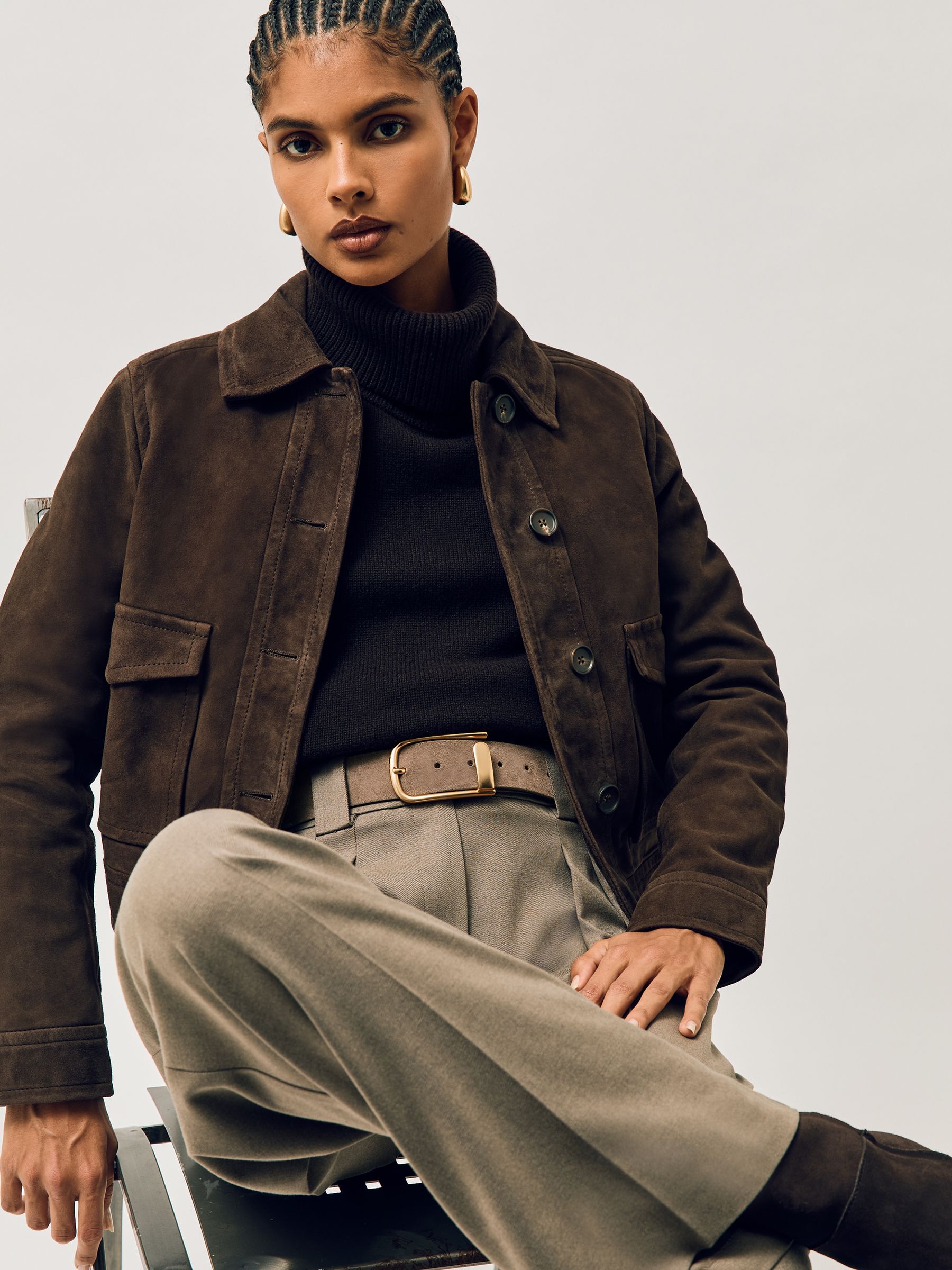 Suede Half Keeper Belt in Grey