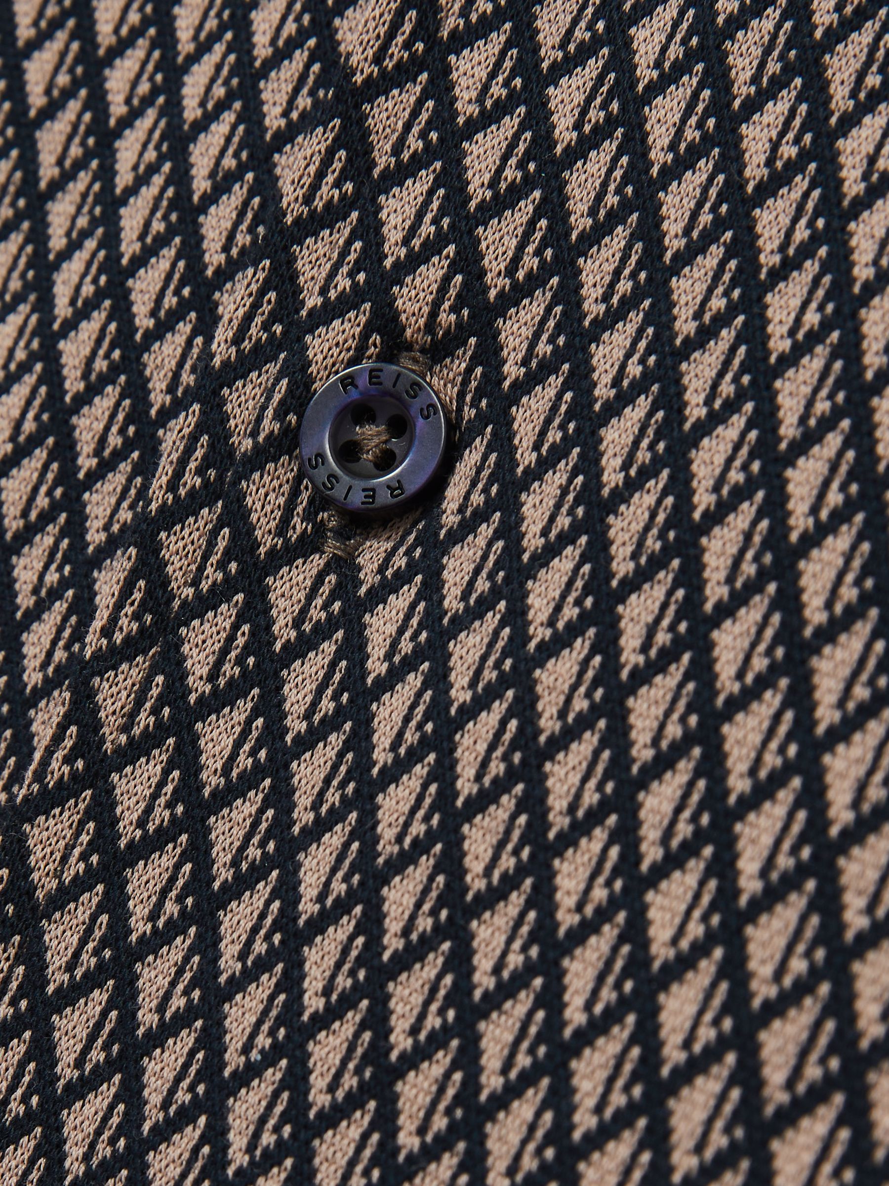 Geometric Jacquard Cuban-Collar Shirt in Tobacco Brown/Navy
