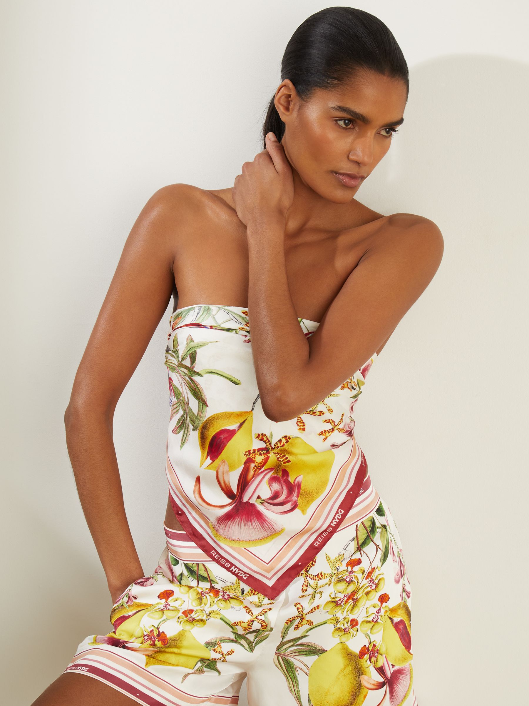 Reiss | NYBG Silk Floral-Print Scarf in White