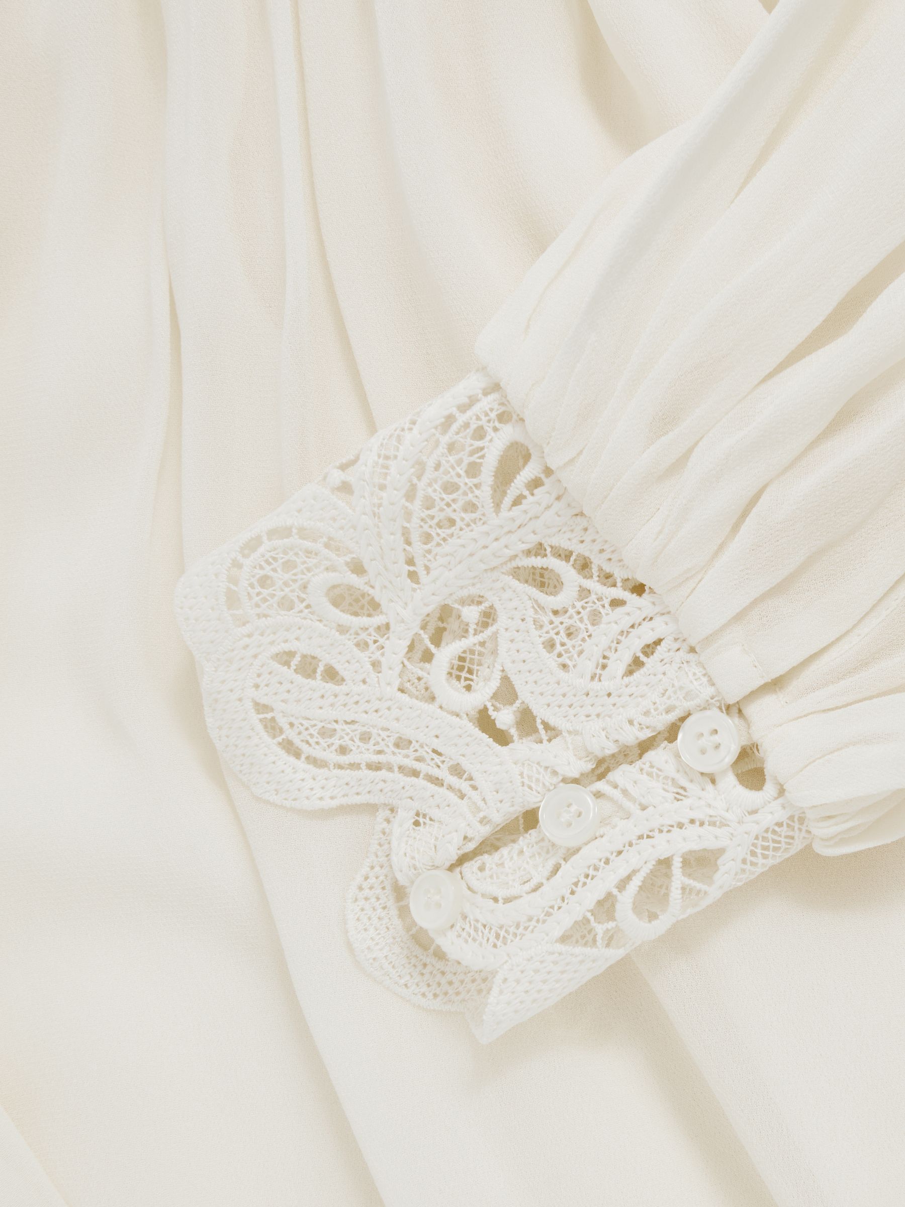 Lace-Trim Draped Chiffon Top in Cream