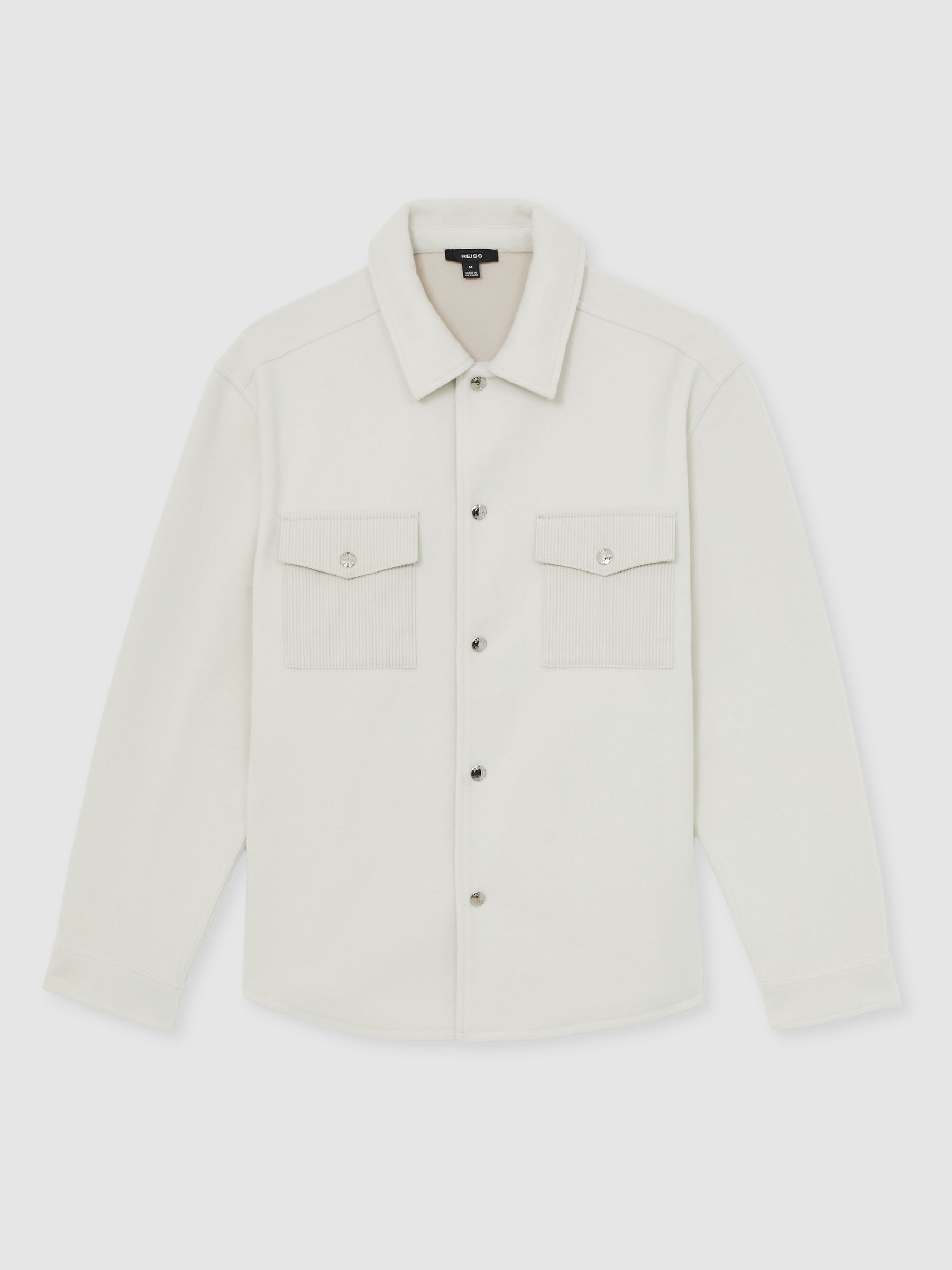 Corduroy-Pocket Press-Stud Overshirt in Off White