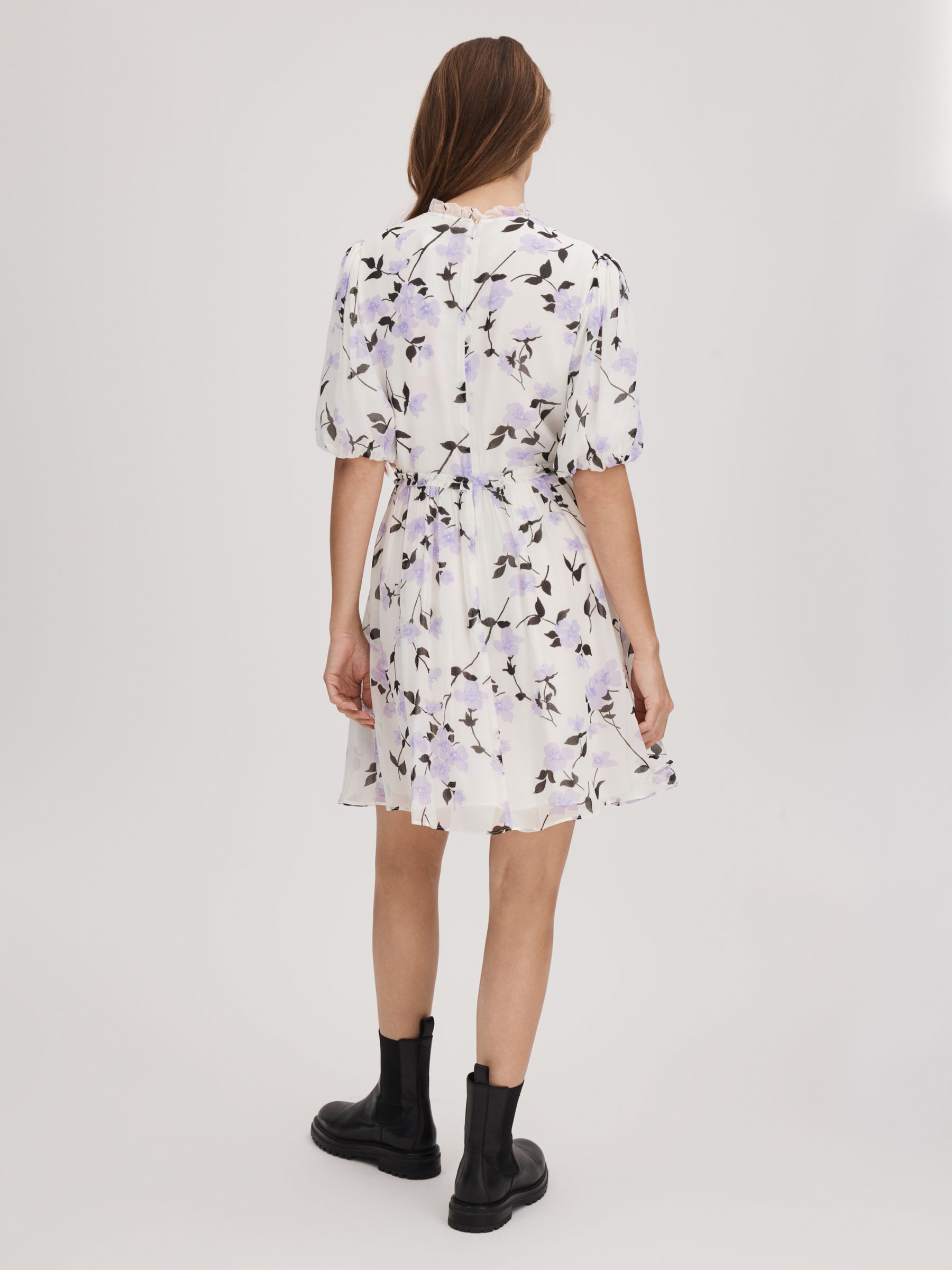 Florere Printed Puff Sleeve Mini Dress in Lilac