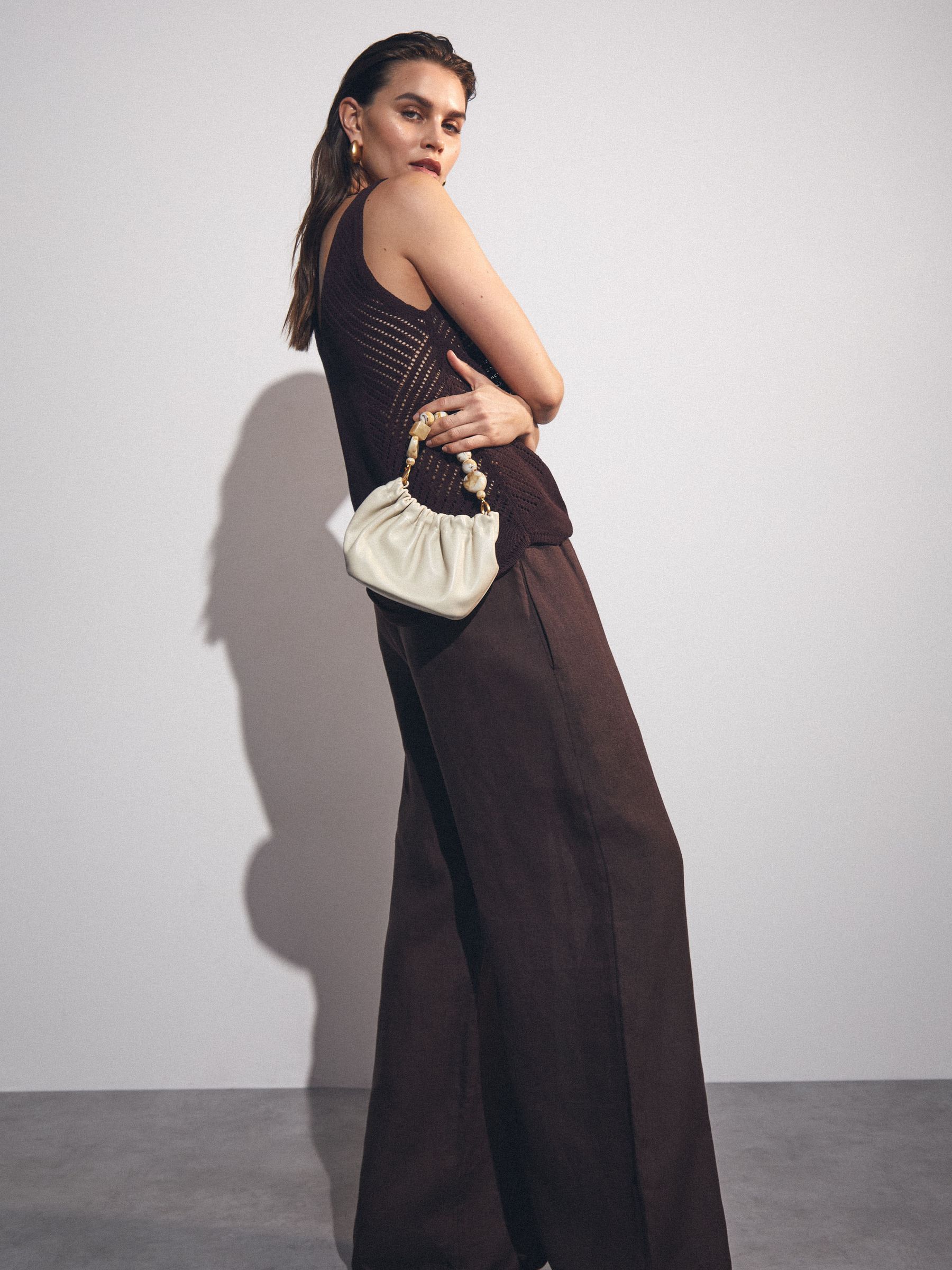 Petite Linen-Blend Wide-Leg Trousers in Chocolate Brown