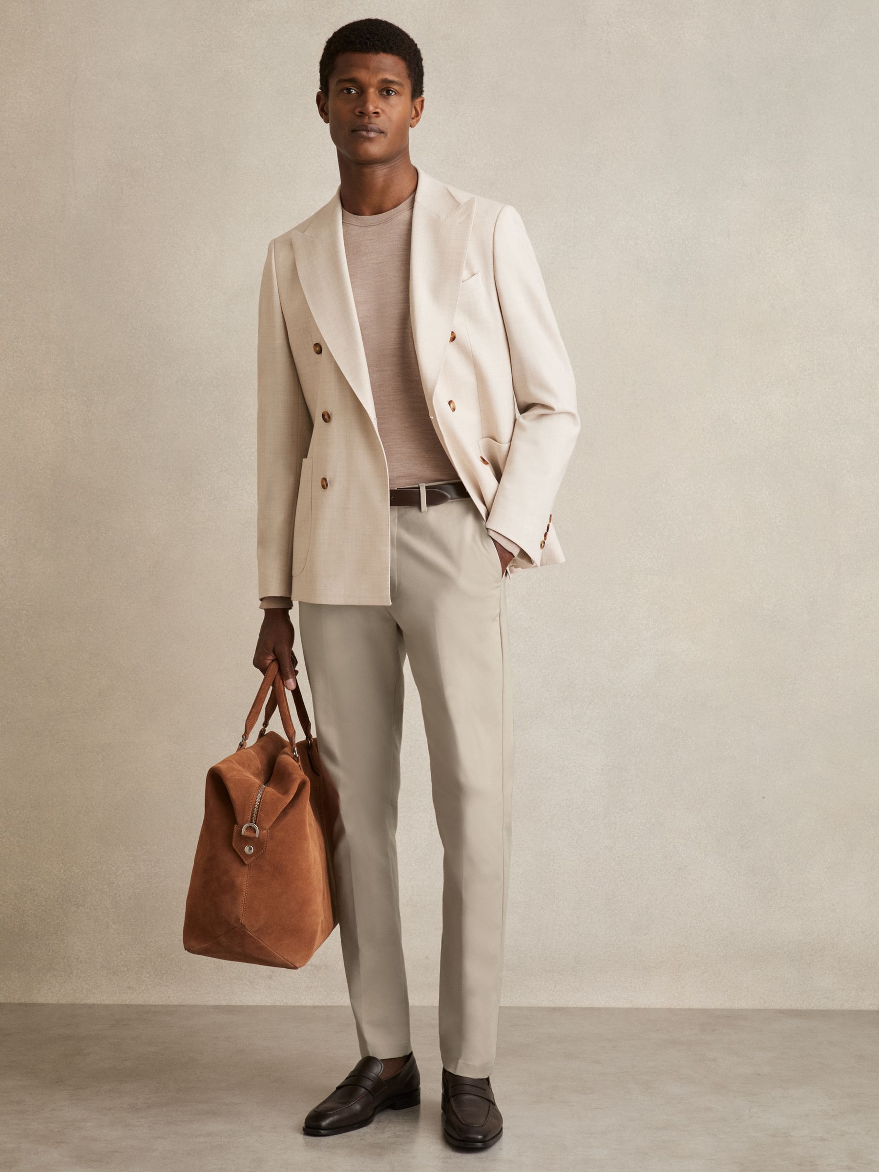 Slim Fit Cotton Blend Chinos in Stone