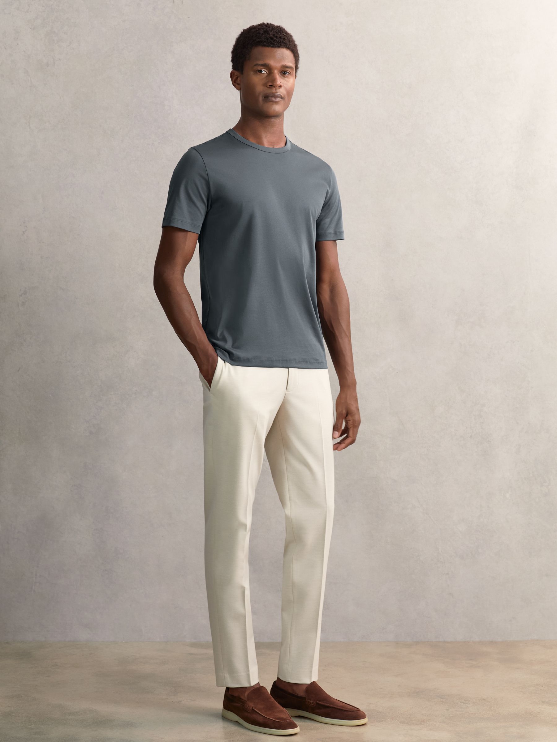 Airwater-Cotton Crew-Neck T-Shirt in Airforce Blue