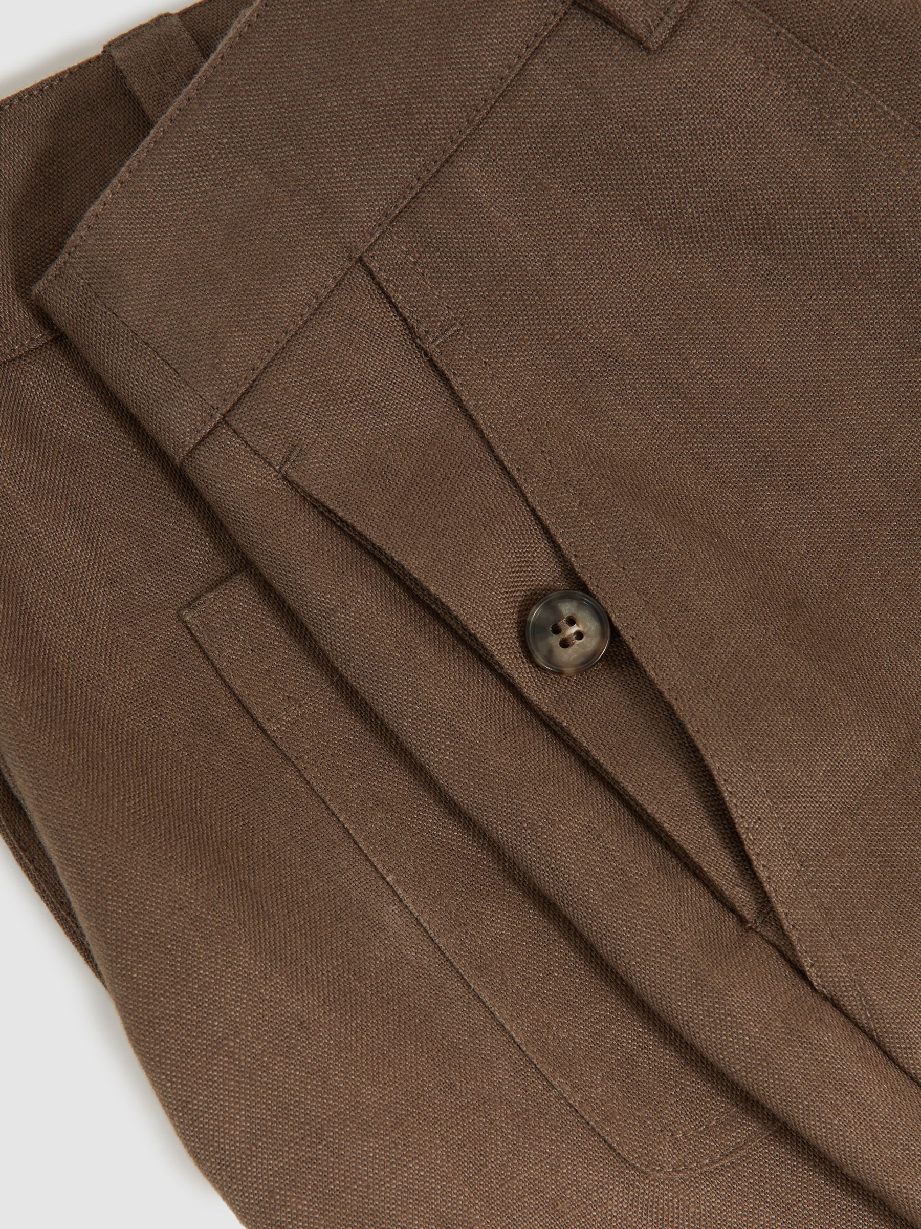 Petite Linen Wide Leg Trousers in Chocolate Brown