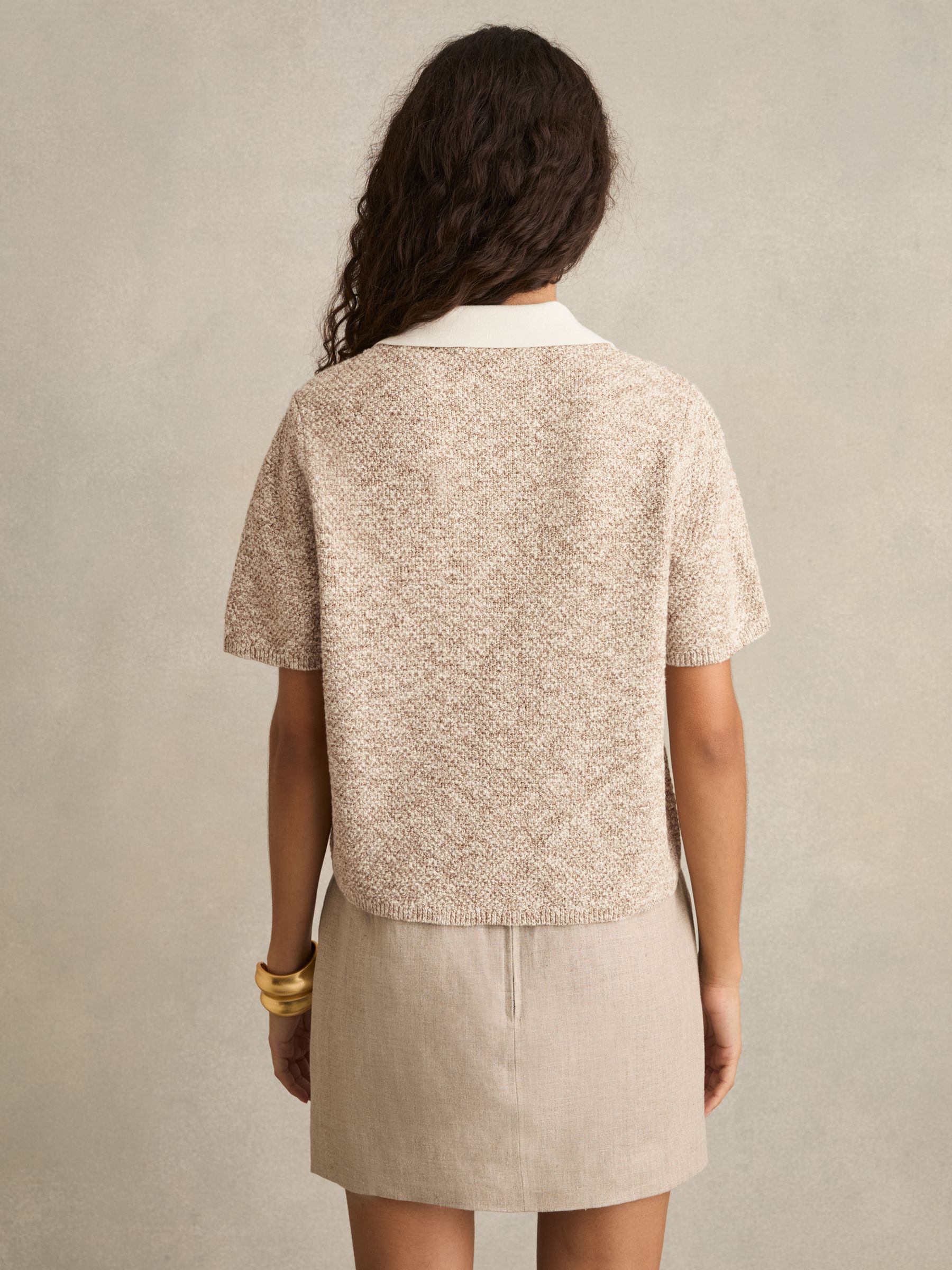 Cotton-Blend Knit Polo Shirt in Neutral