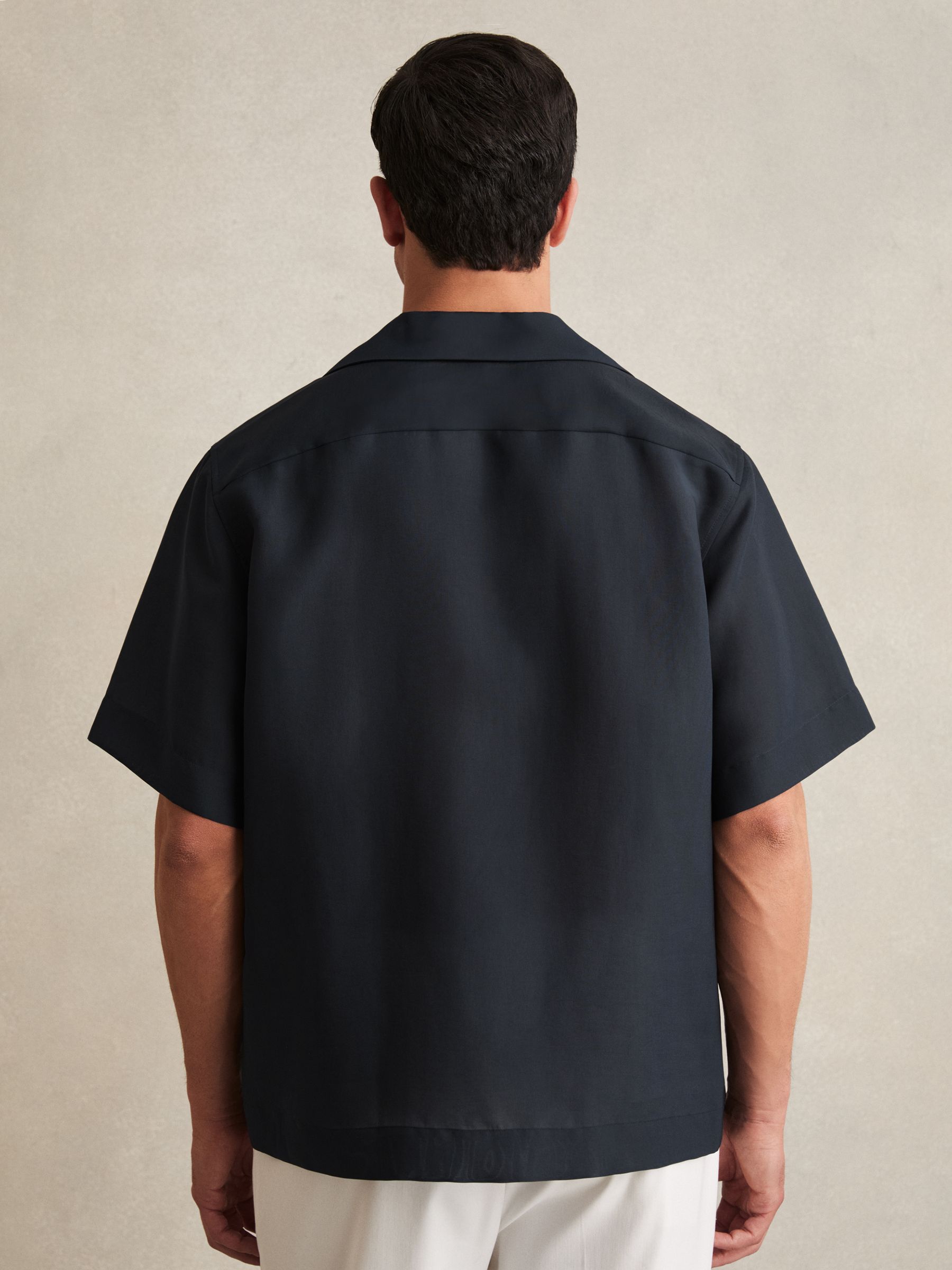 Organza Twin-Pocket Oversize Shirt in Navy