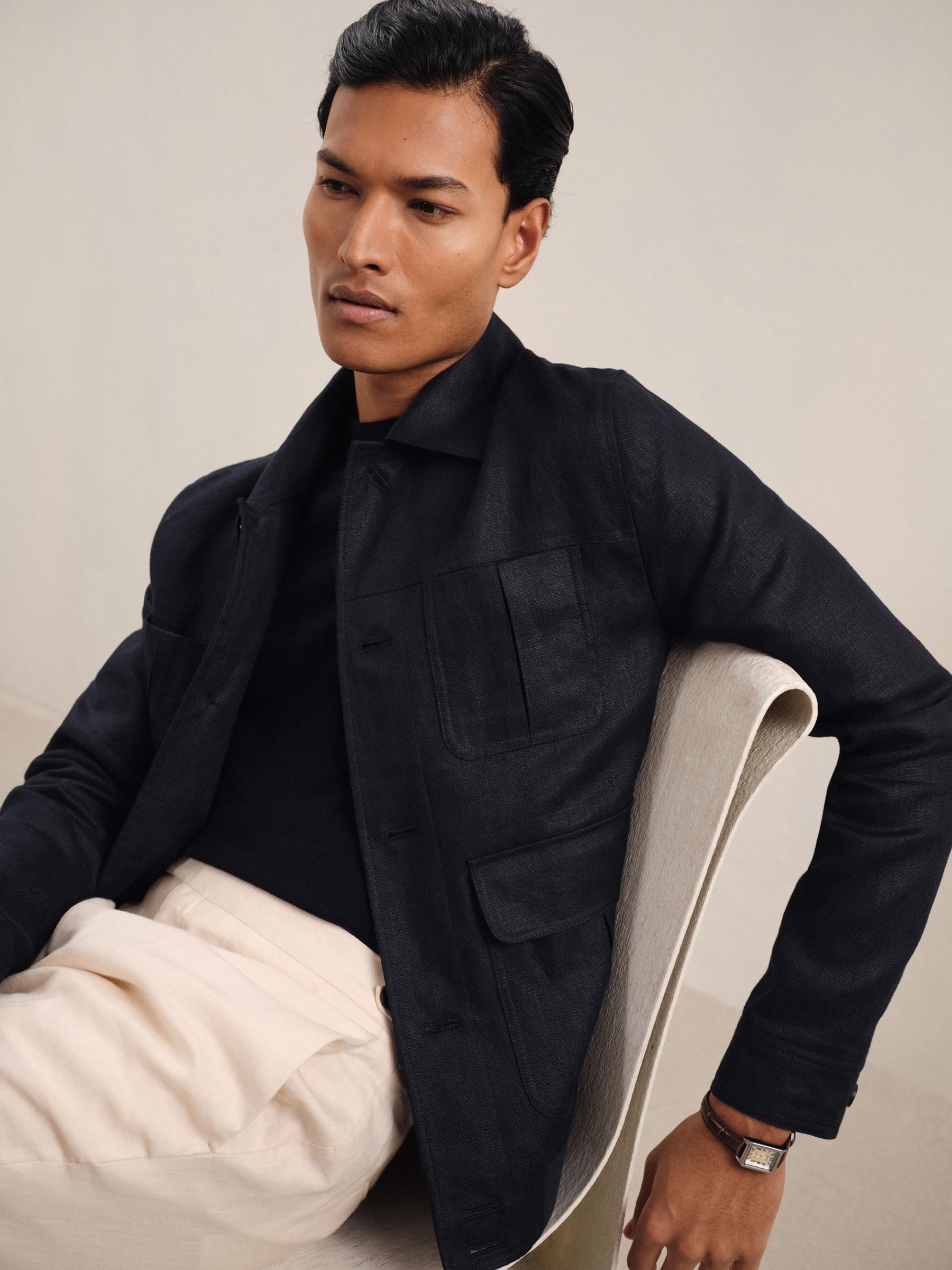 Linen Four-Pocket Jacket in Navy