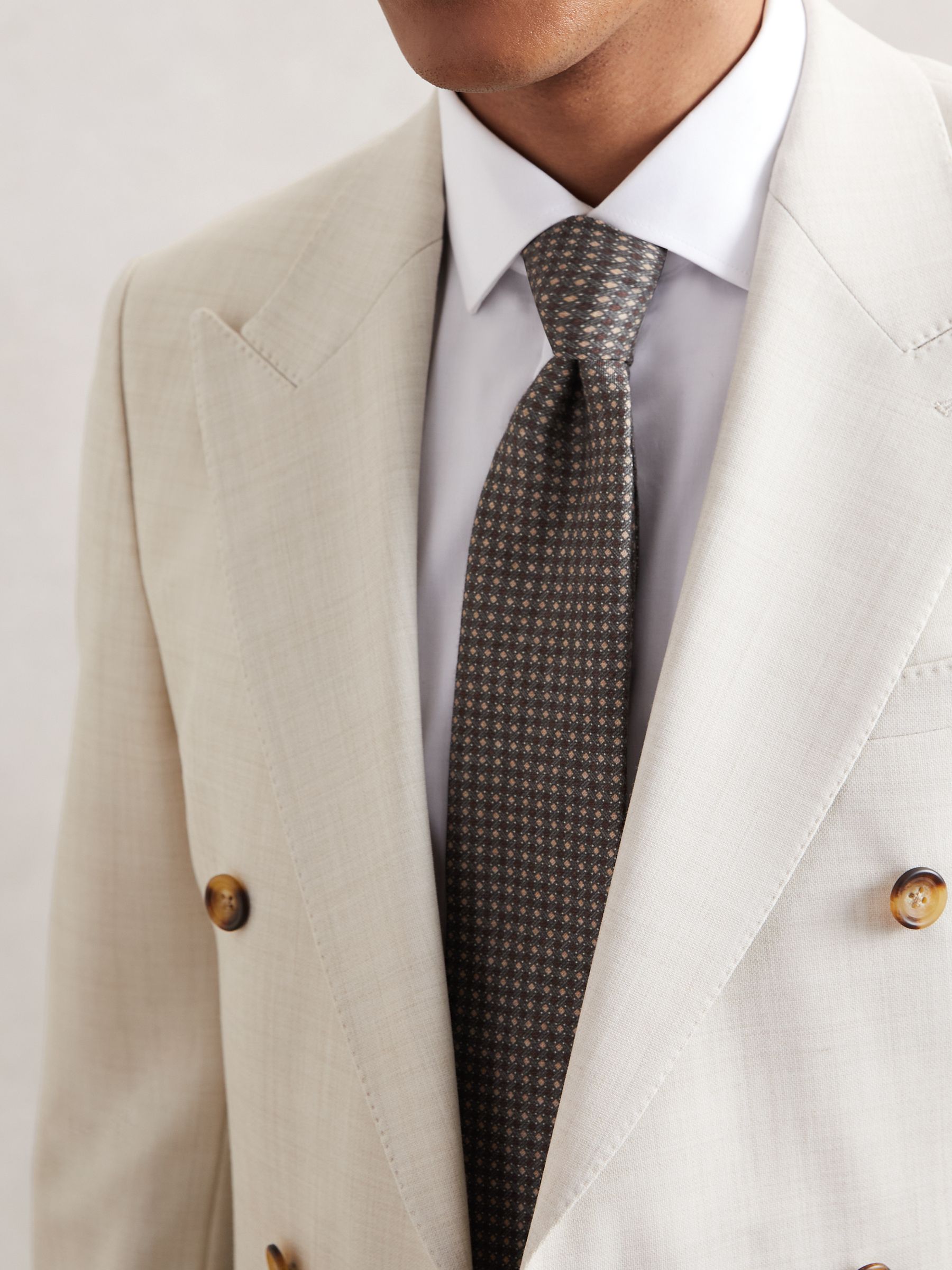 Micro-Square Print Tie With Wool in Dark Sage Multi