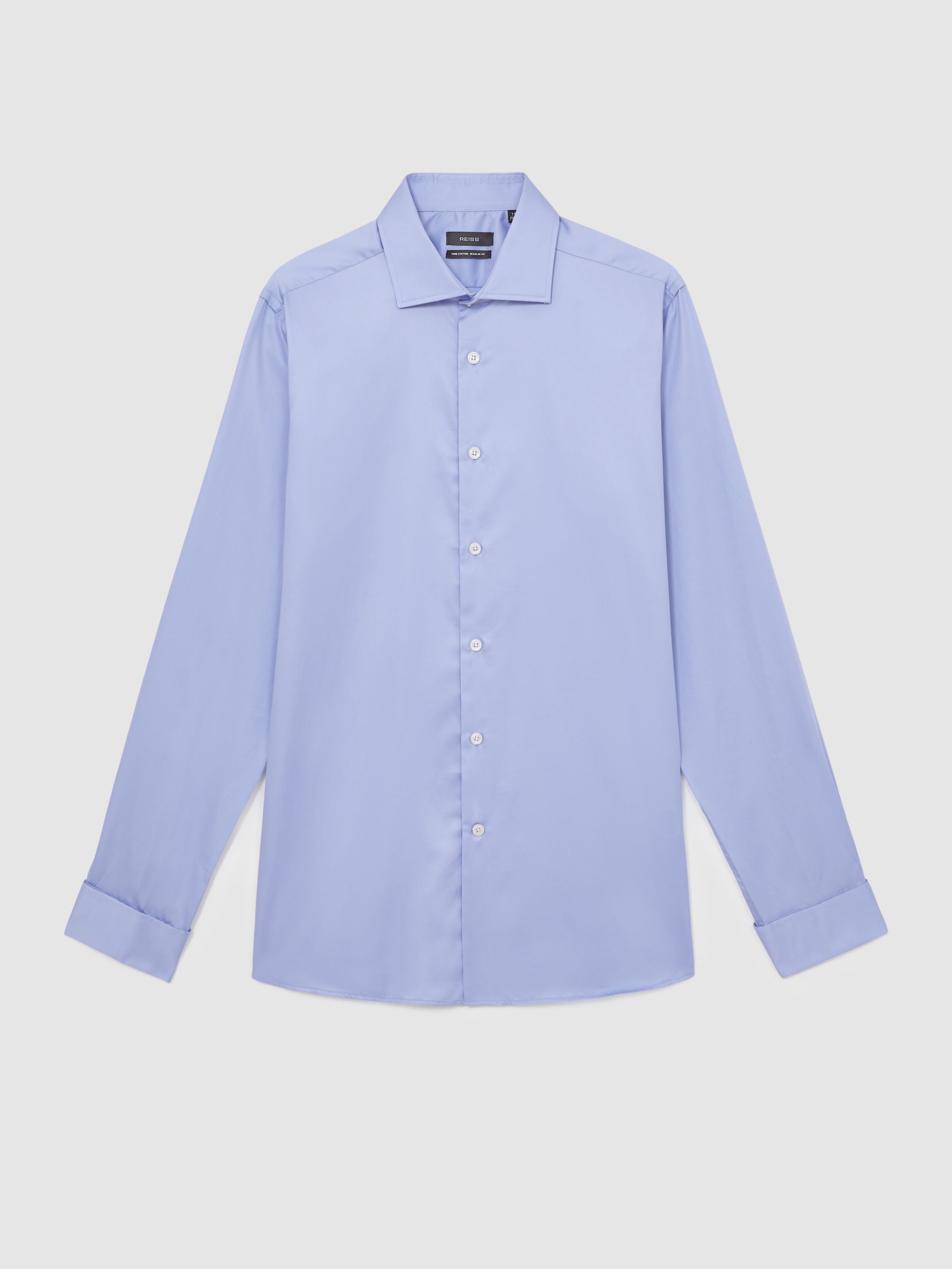 Regular Fit Cotton-Sateen Shirt in Mid Blue