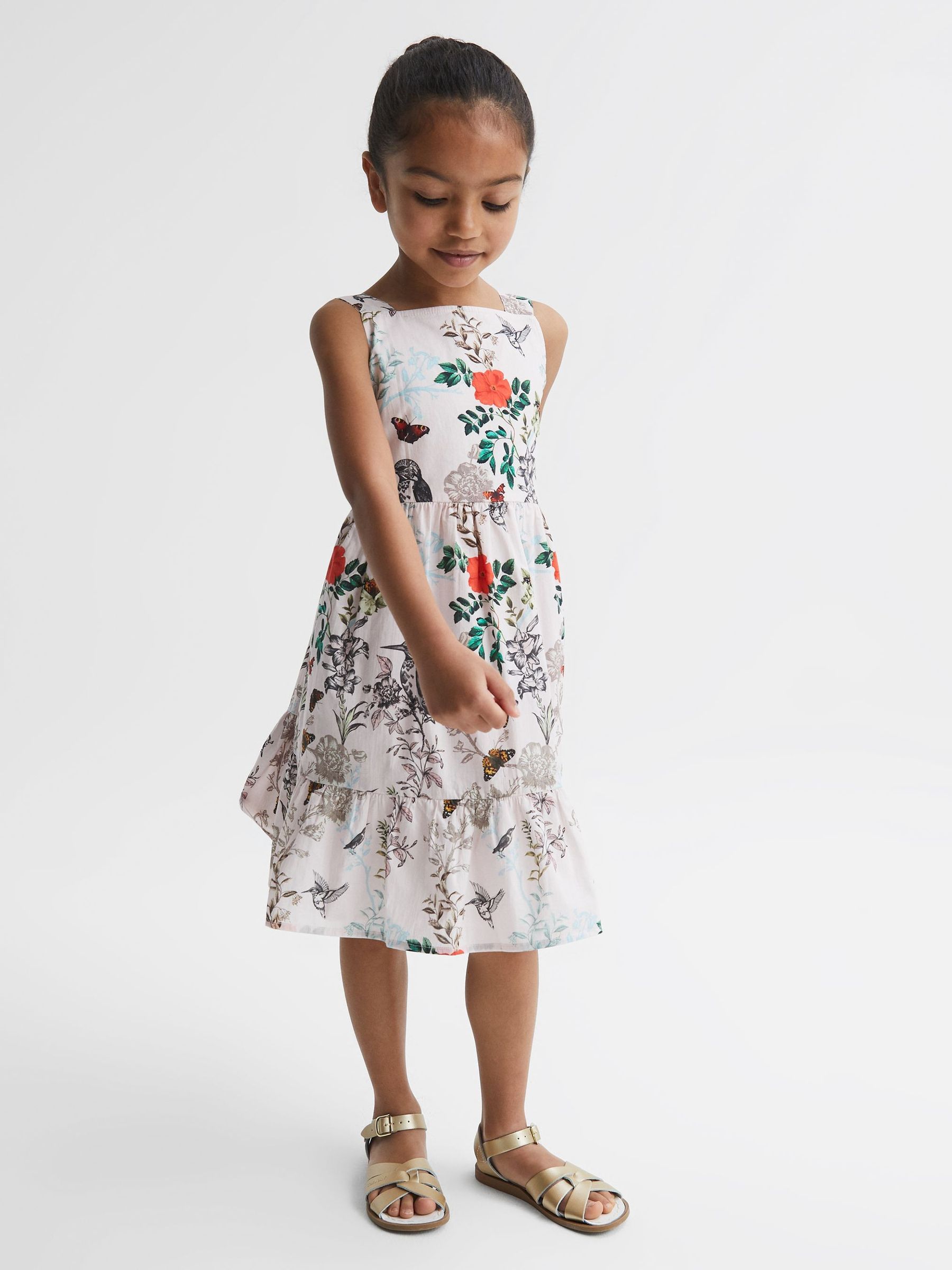9-12 yrs Printed Strappy Dress in Ivory Print
