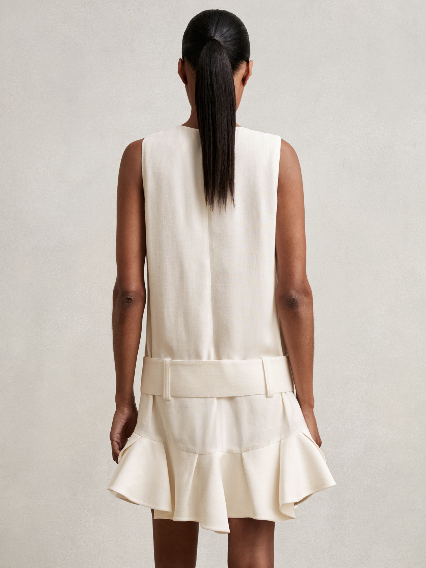 Ruffle Hem Belted Mini Dress in Ivory
